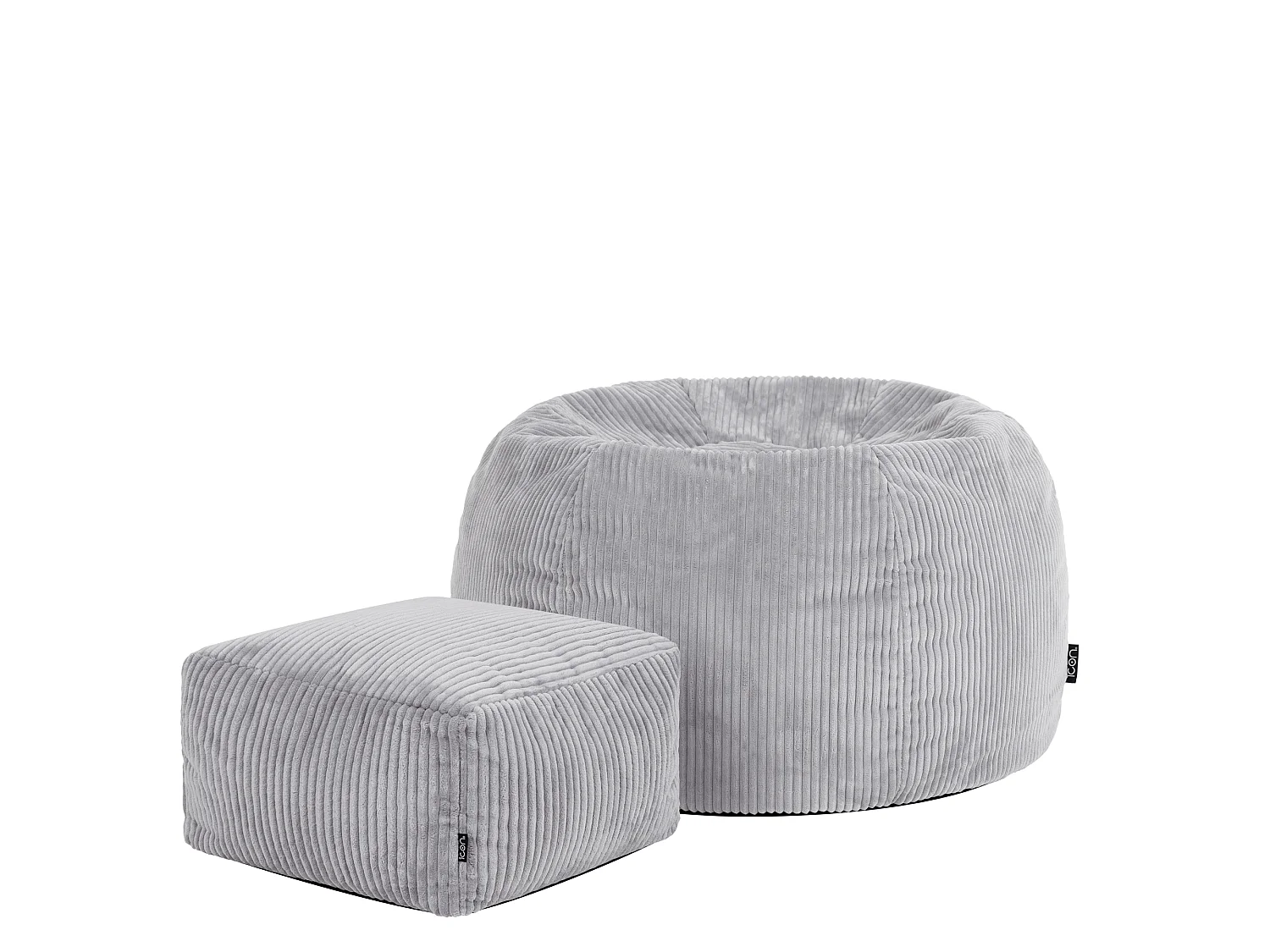 Pouf classique et son repose-pied carré velours côtelé, gris, chambre et salon - KINGSTON
