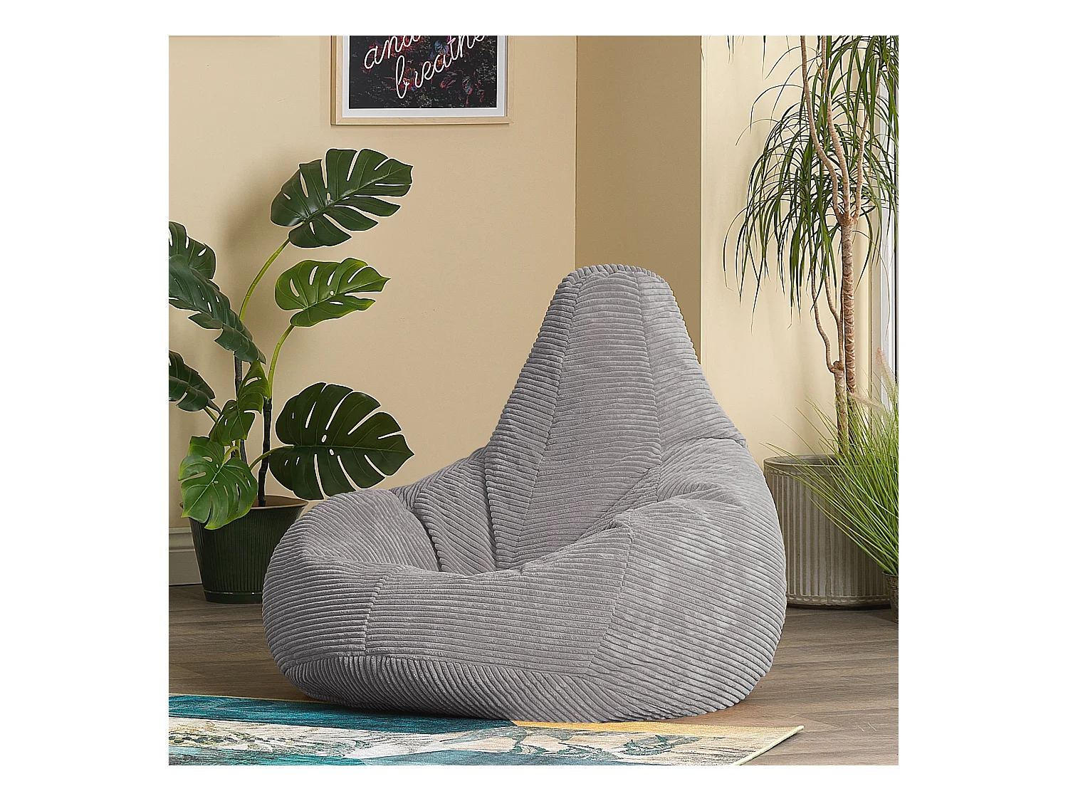 Pouf inclinable velours côtelé, gris - DALTON