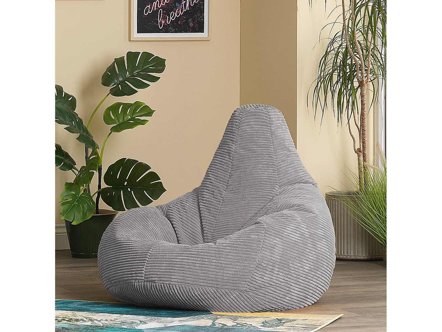 Pouf inclinable velours côtelé, gris - DALTON