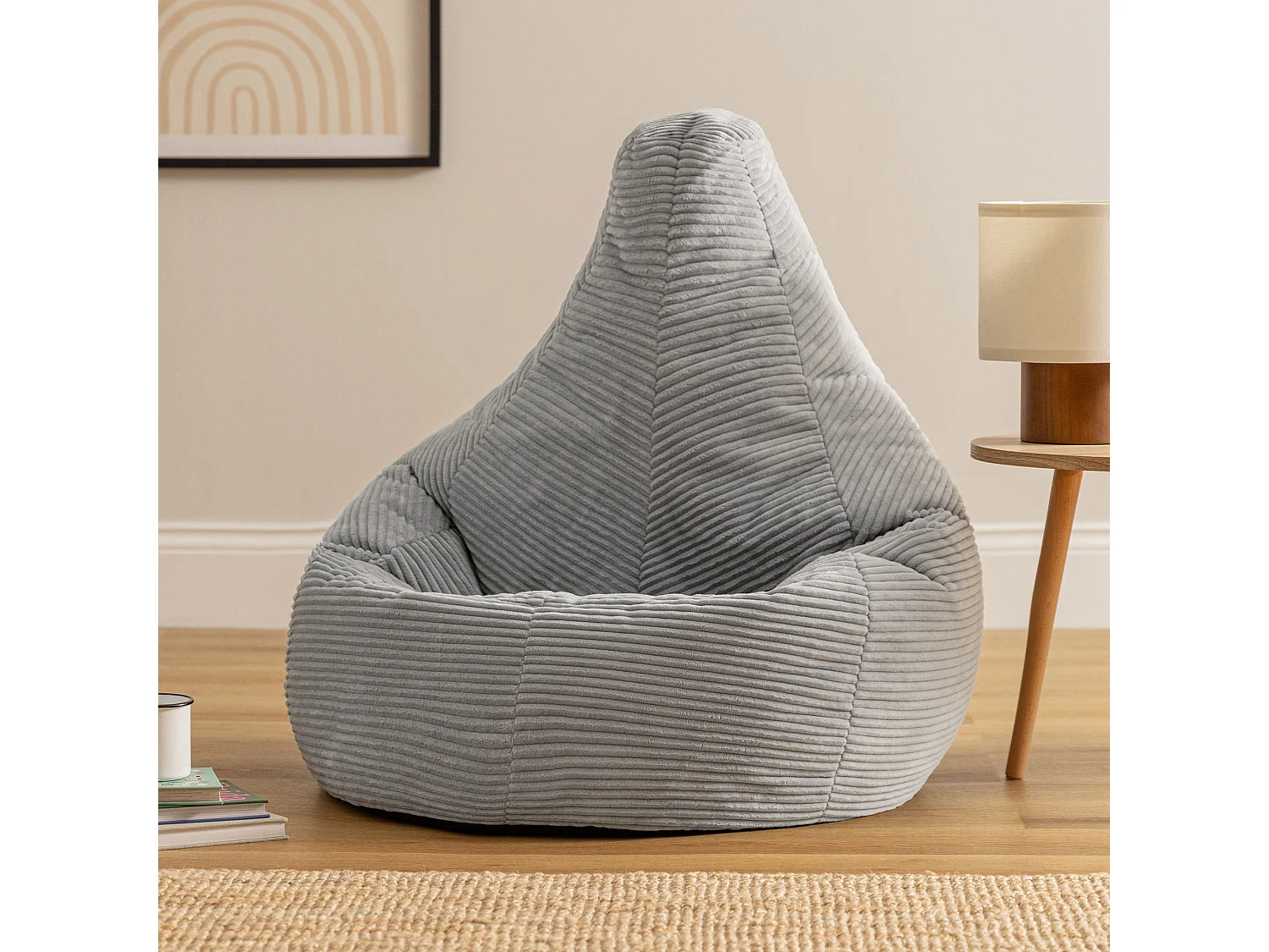 Pouf inclinable velours côtelé, gris - DALTON