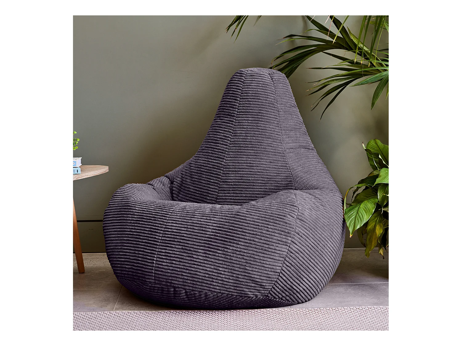 Pouf inclinable velours côtelé, gris anthracite - DALTON