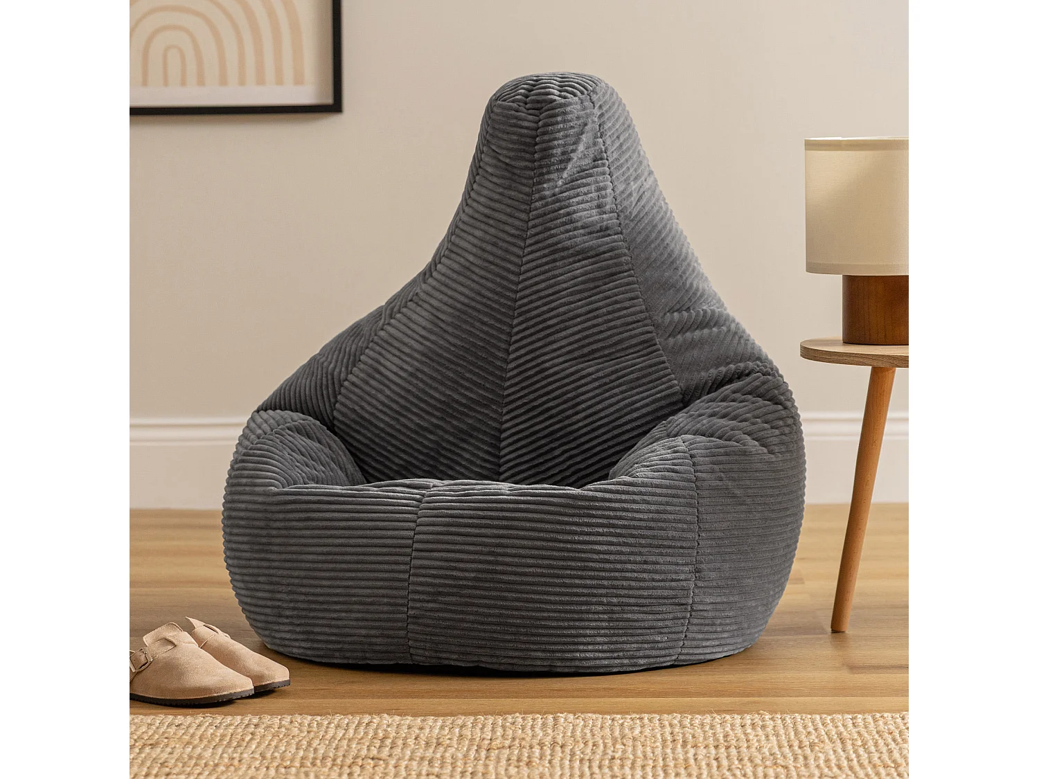 Pouf inclinable velours côtelé, gris anthracite - DALTON