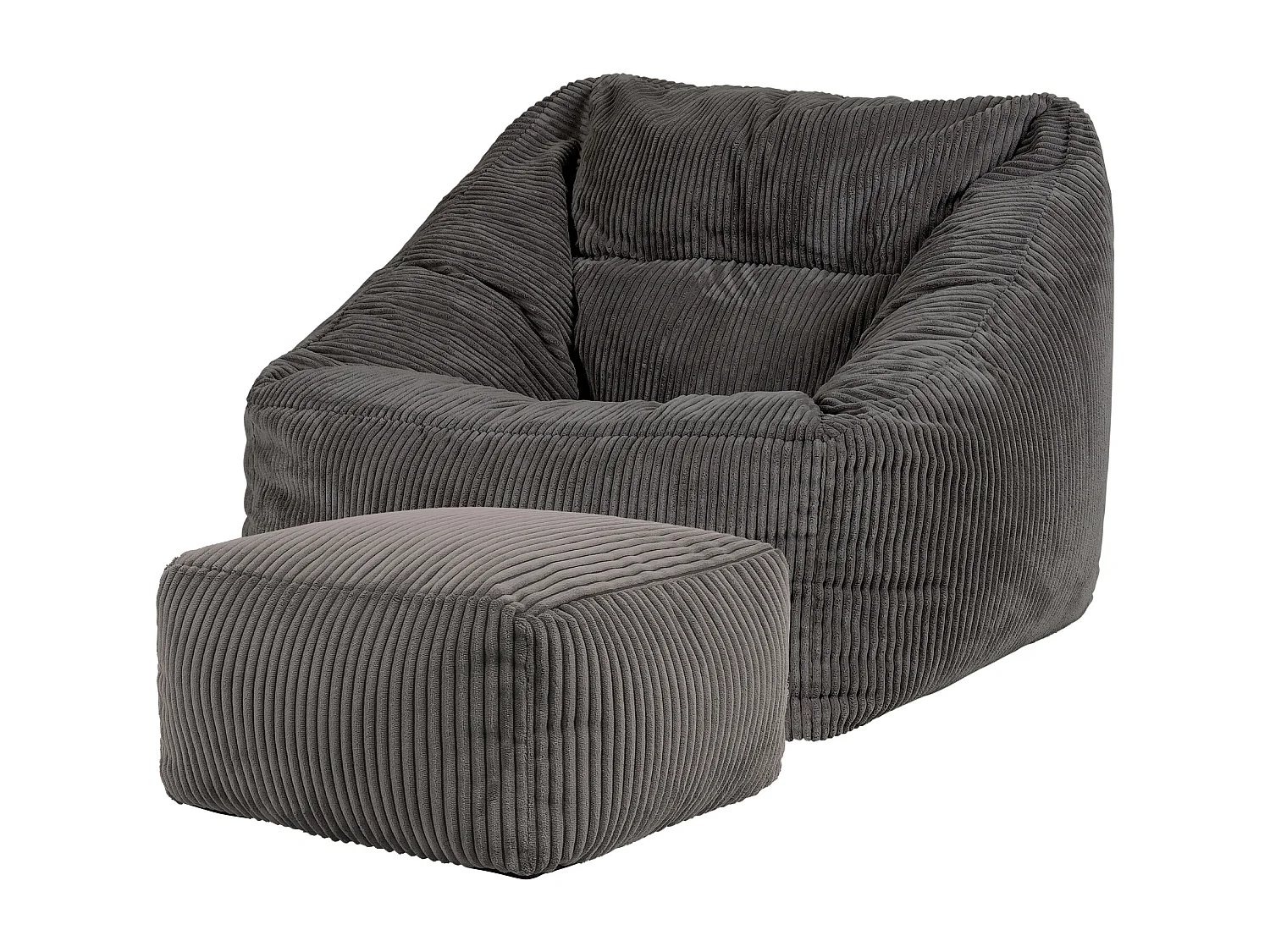 Pouf fauteuil et son repose-pieds carré velours côtelé gris anthracite - MORGAN