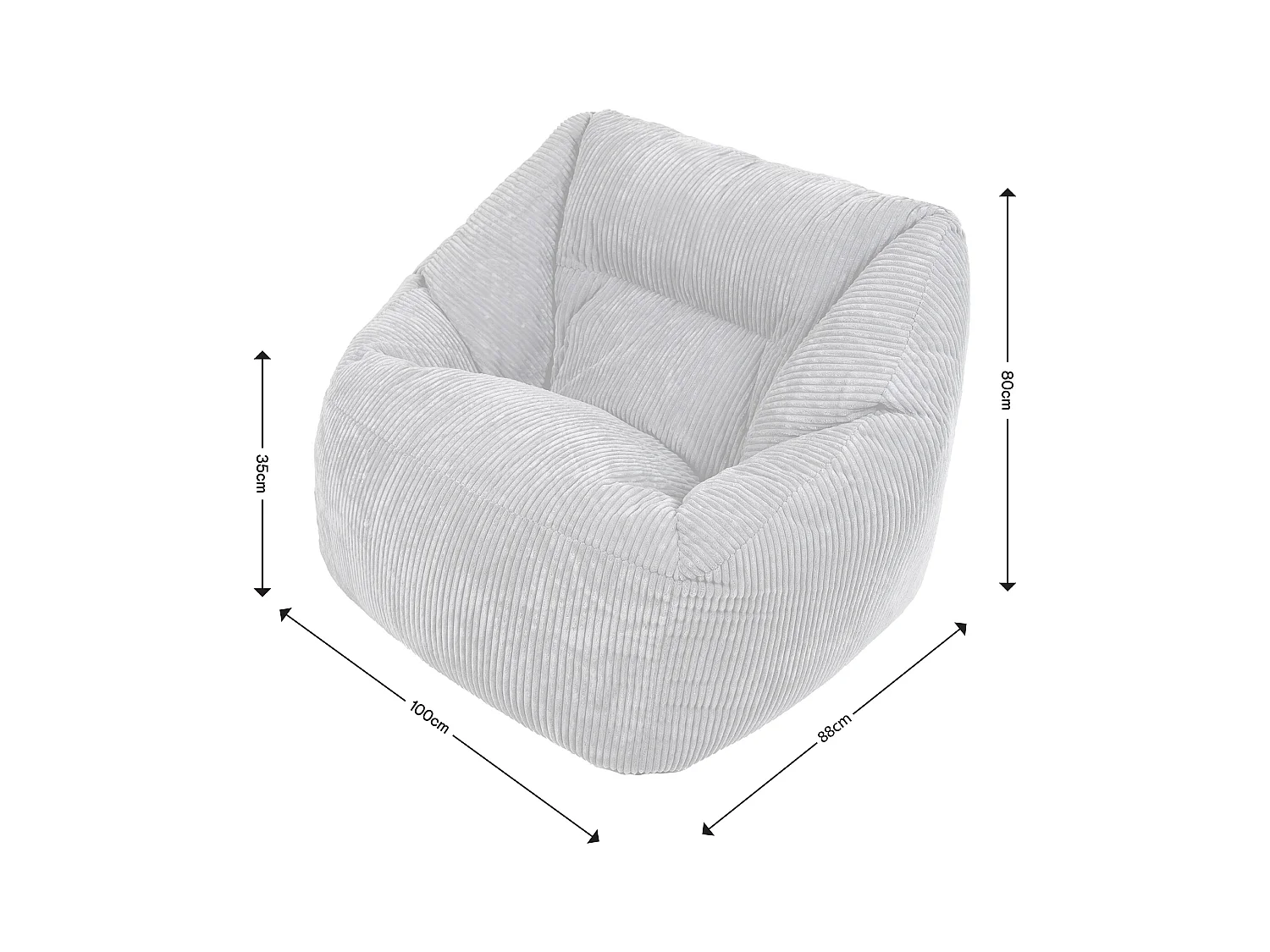 Pouf fauteuil velours côtelé gris - MORGAN