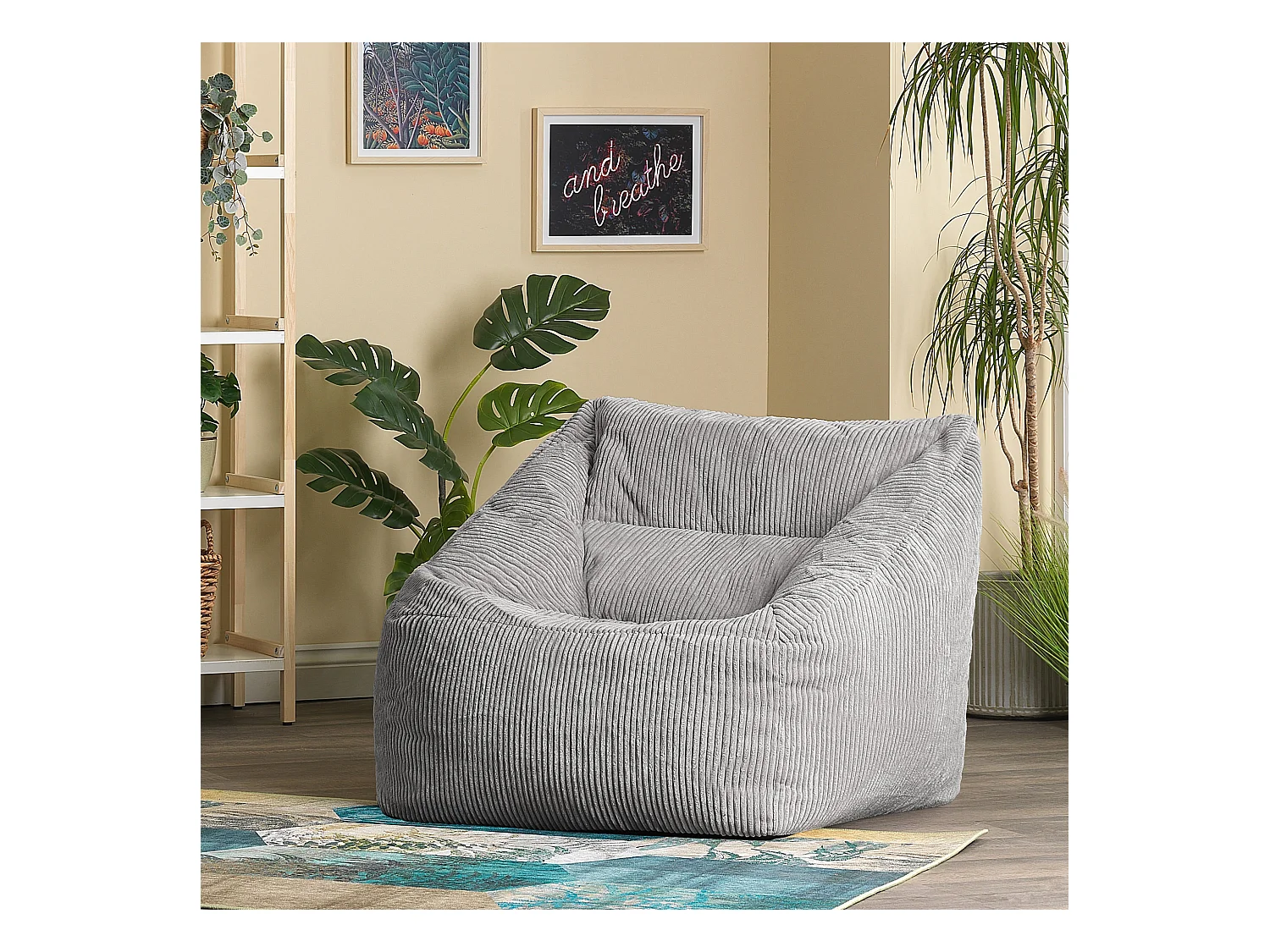 Pouf fauteuil velours côtelé gris - MORGAN