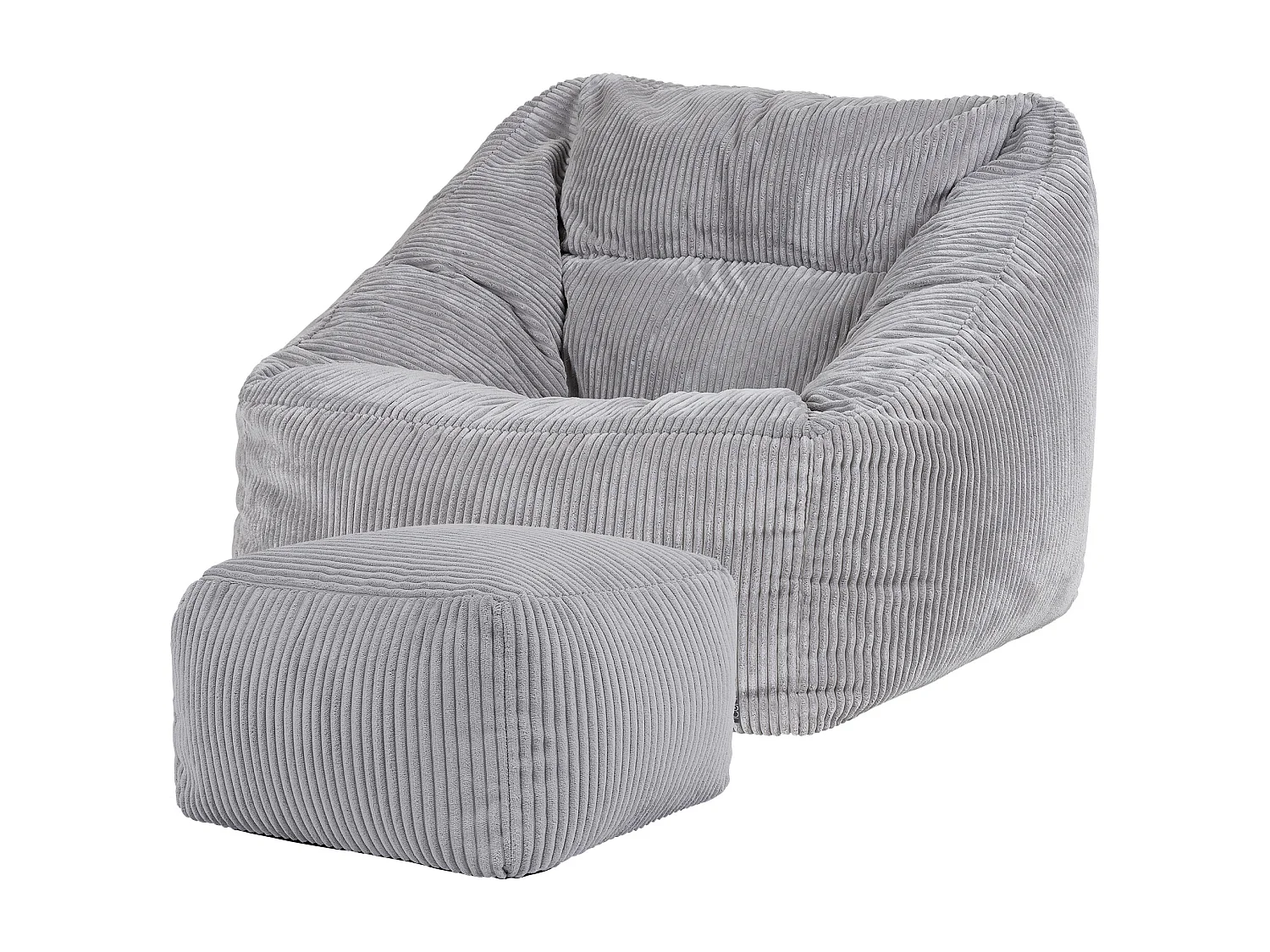 Pouf fauteuil et son repose-pieds carré velours côtelé gris, salon ou chambre - NATALIA