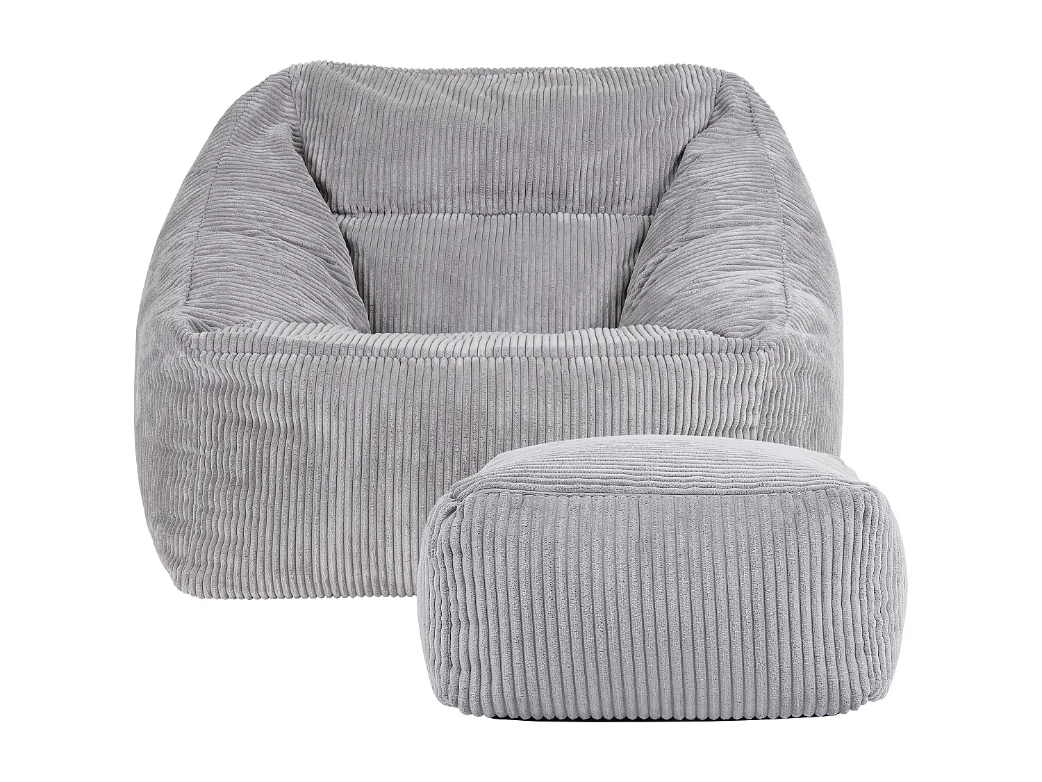 Pouf fauteuil et son repose-pieds carré velours côtelé gris, salon ou chambre - NATALIA