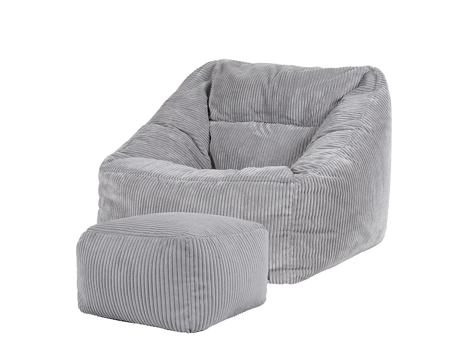 Pouf fauteuil et son repose-pieds carré velours côtelé gris, salon ou chambre - NATALIA