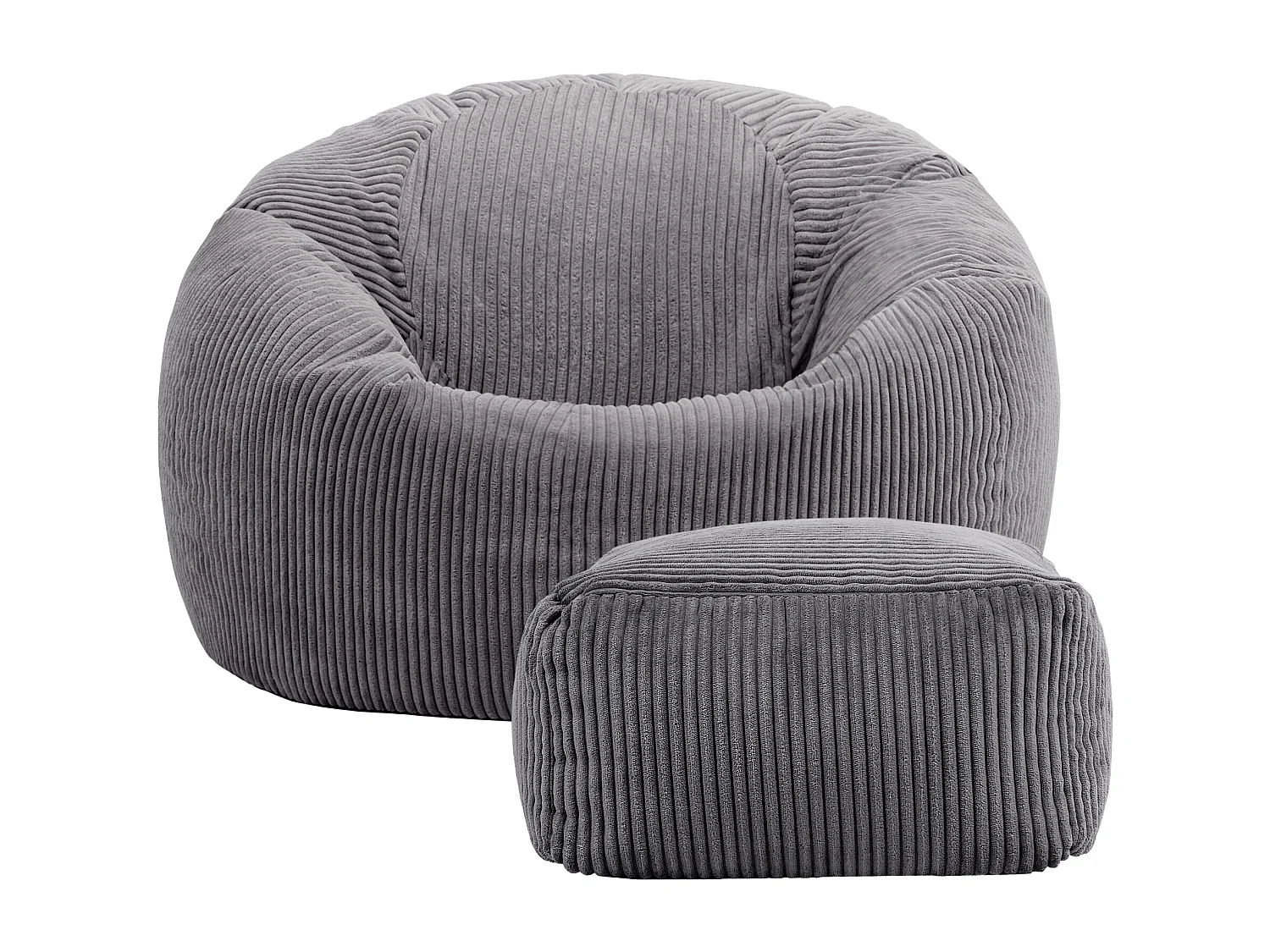 Pouf classique et son repose-pied velours côtelé, gris anthracite - KINGSTON