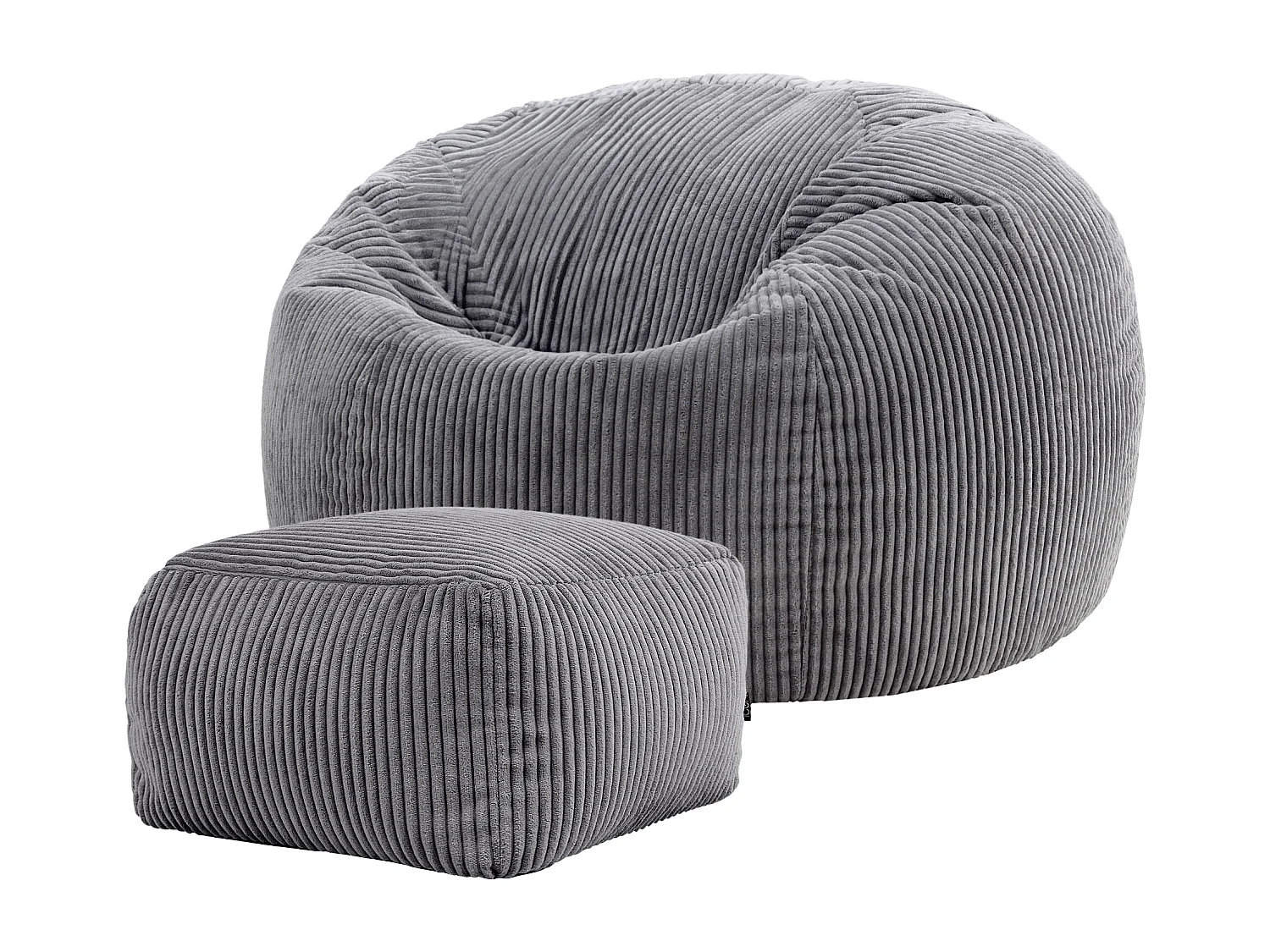 Pouf classique et son repose-pied carré velours côtelé, gris anthracite, chambre et salon - KINGSTON