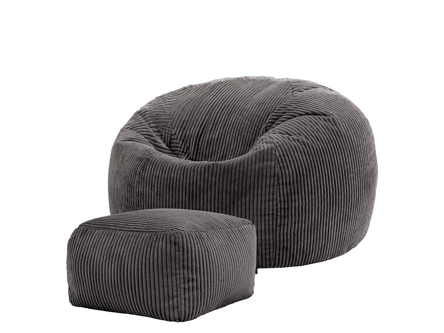 Pouf classique et son repose-pied carré velours côtelé, gris anthracite, chambre et salon - KINGSTON
