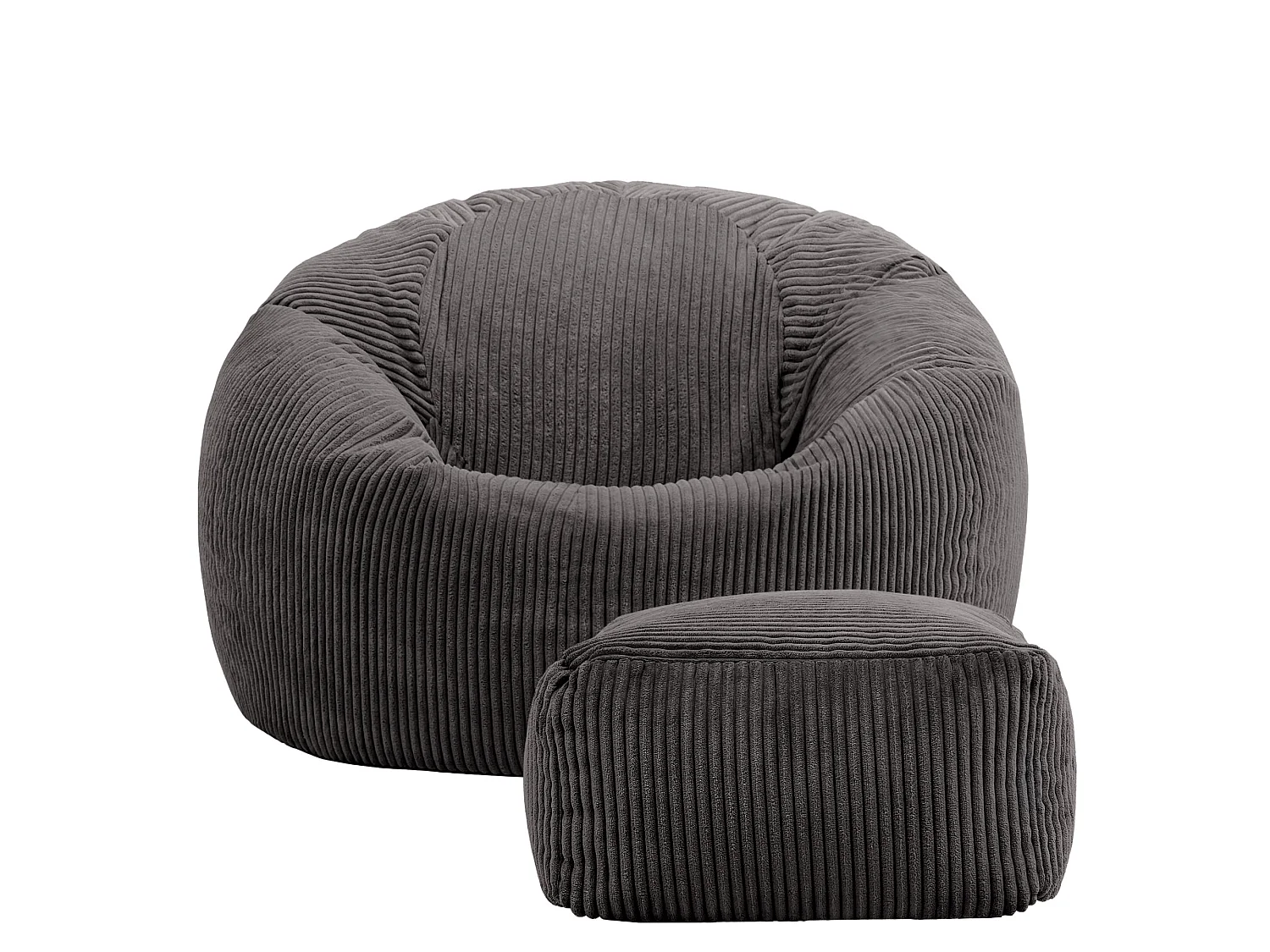 Pouf classique et son repose-pied carré velours côtelé, gris anthracite, chambre et salon - KINGSTON