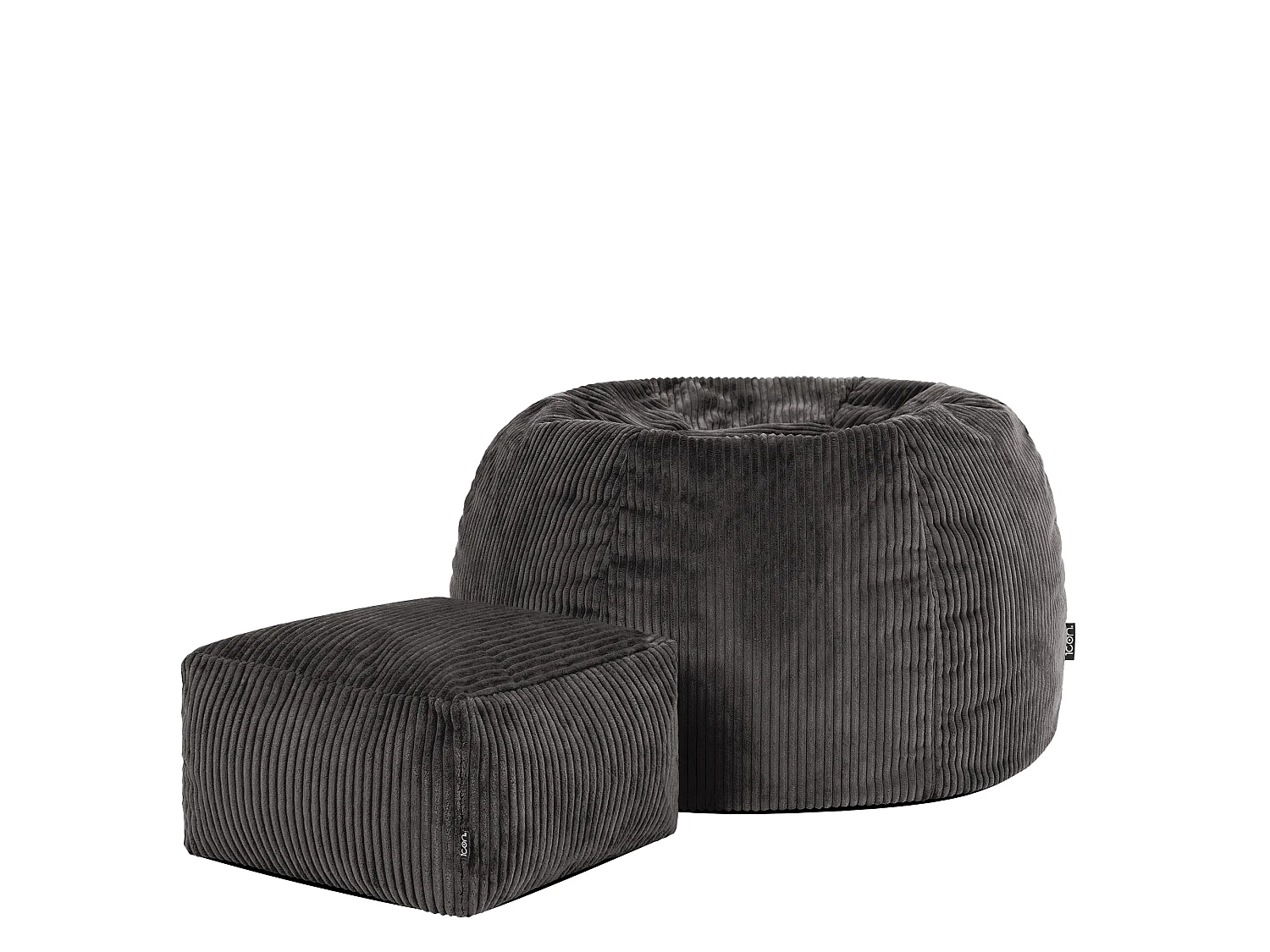 Pouf classique et son repose-pied carré velours côtelé, gris anthracite, chambre et salon - KINGSTON