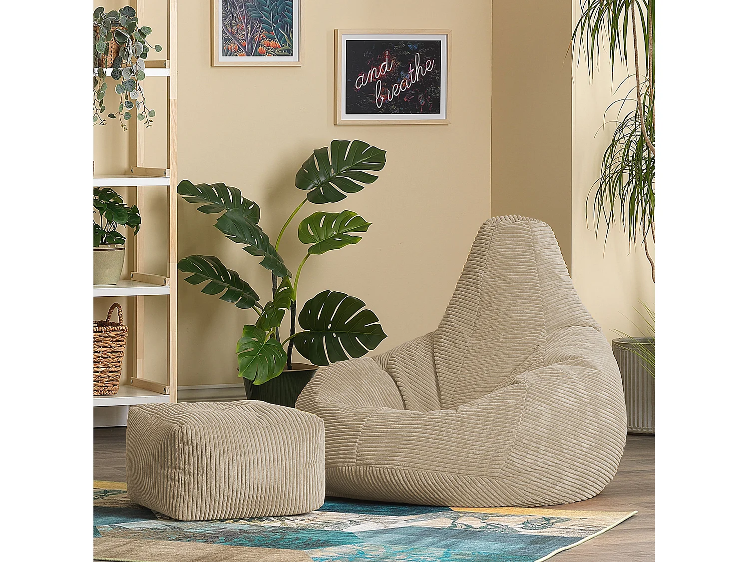 Pouf inclinable velours côtelé, beige - DALTON