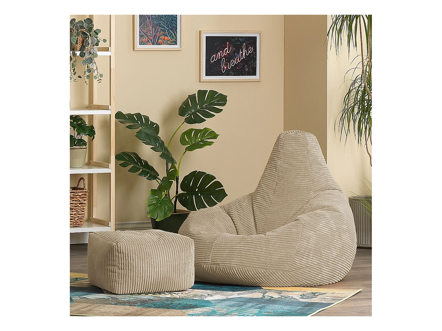 Pouf inclinable velours côtelé, beige - DALTON