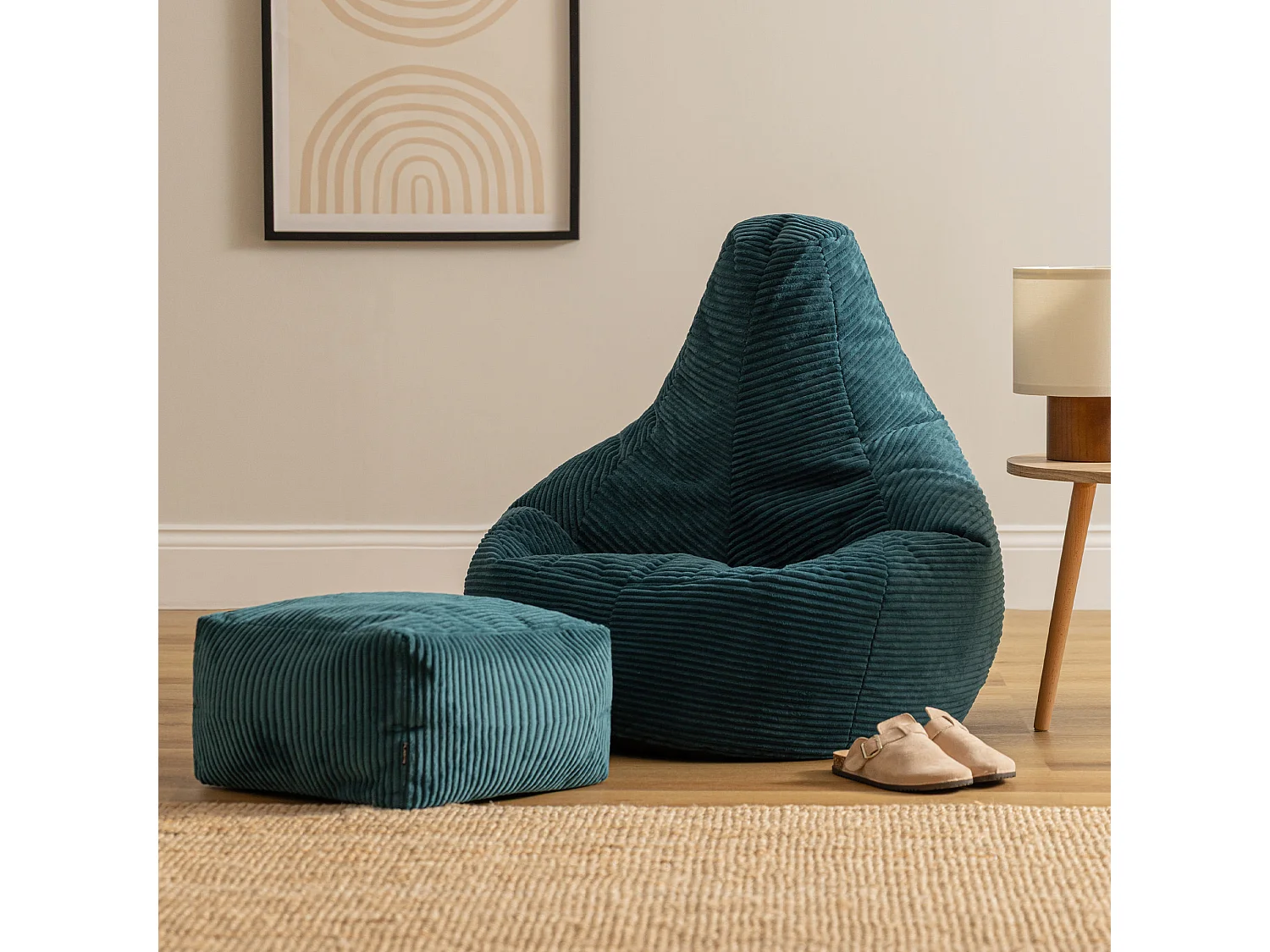 Pouf inclinable velours côtelé, bleu canard - DALTON