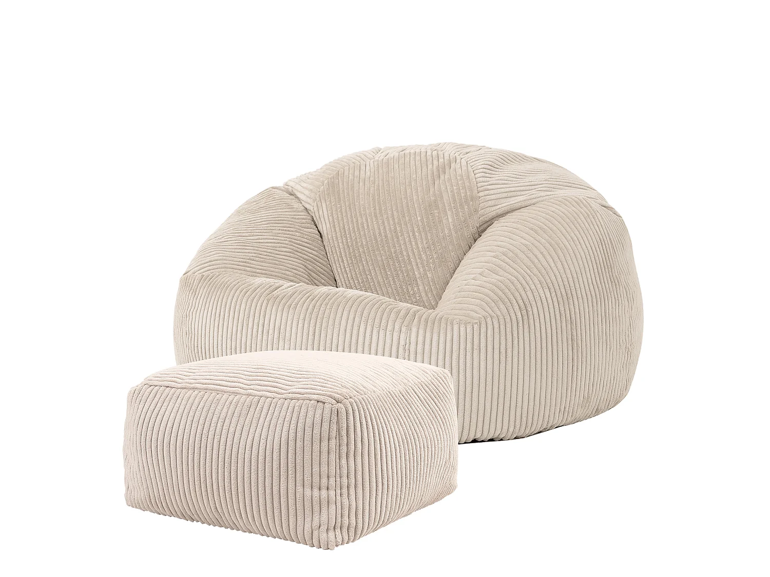 Pouf classique et son repose-pied carré velours côtelé, beige galet, chambre et salon  - KINGSTON