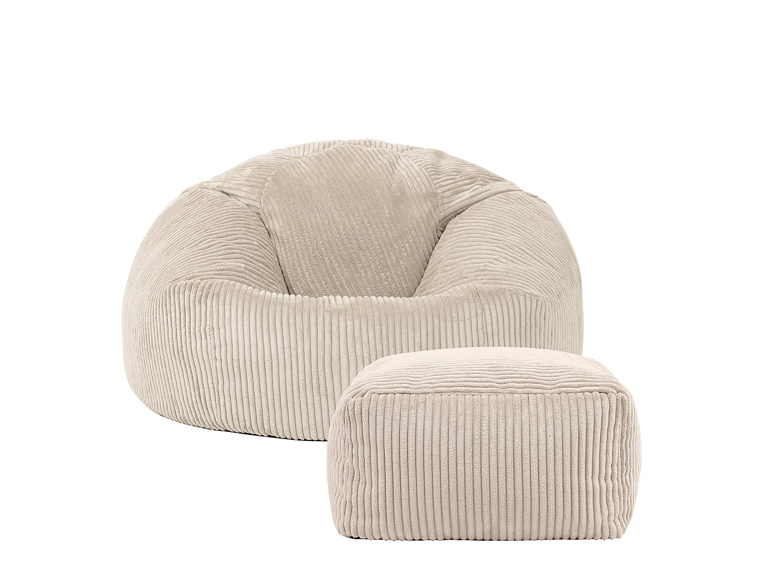 Pouf classique et son repose-pied carré velours côtelé, beige galet, chambre et salon  - KINGSTON
