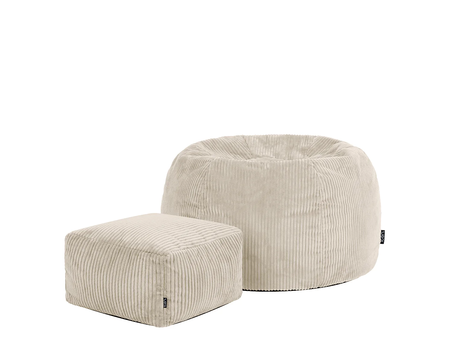 Pouf classique et son repose-pied carré velours côtelé, beige galet, chambre et salon  - KINGSTON