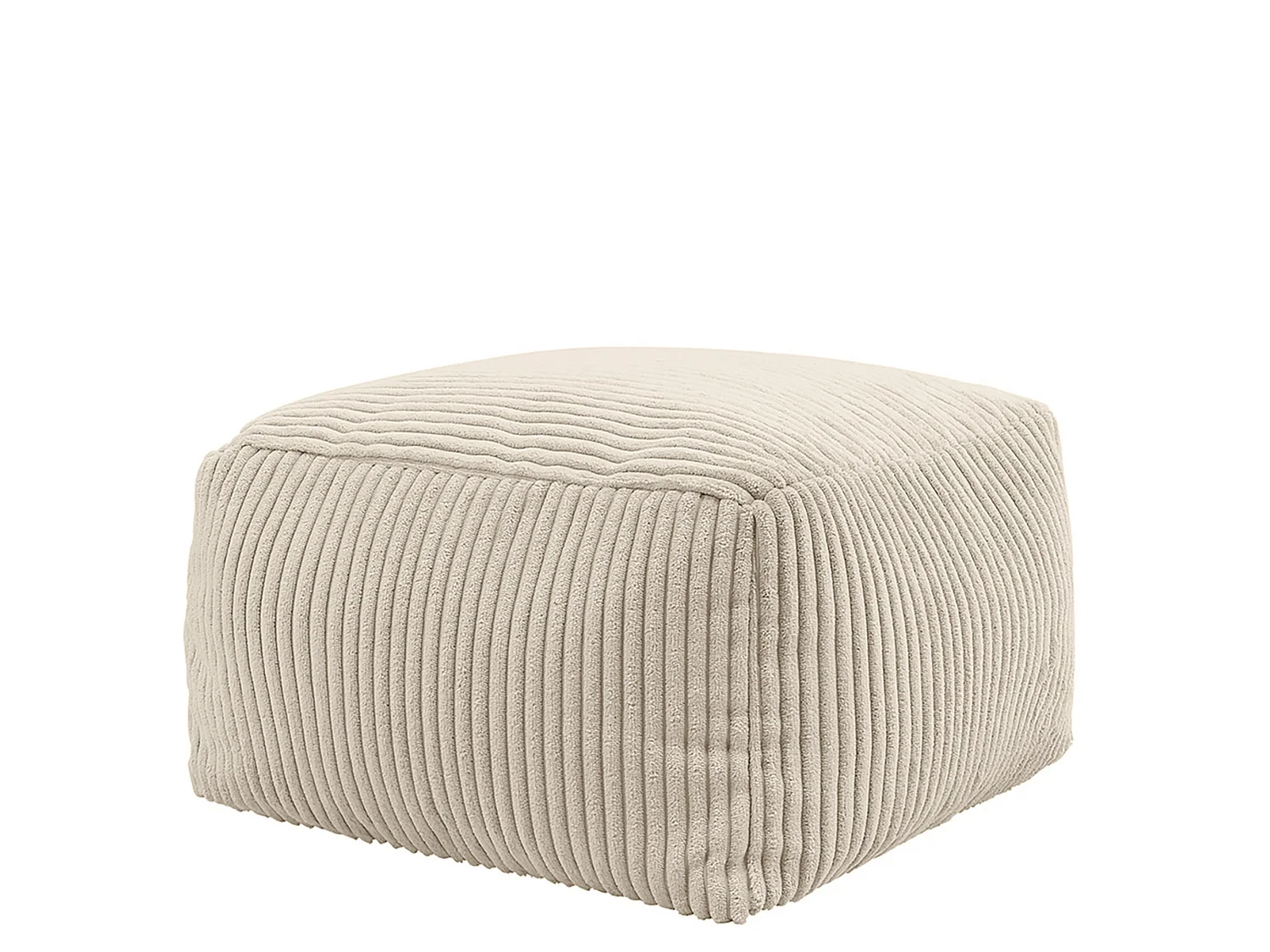 Pouf classique et son repose-pied carré velours côtelé, beige galet, chambre et salon  - KINGSTON