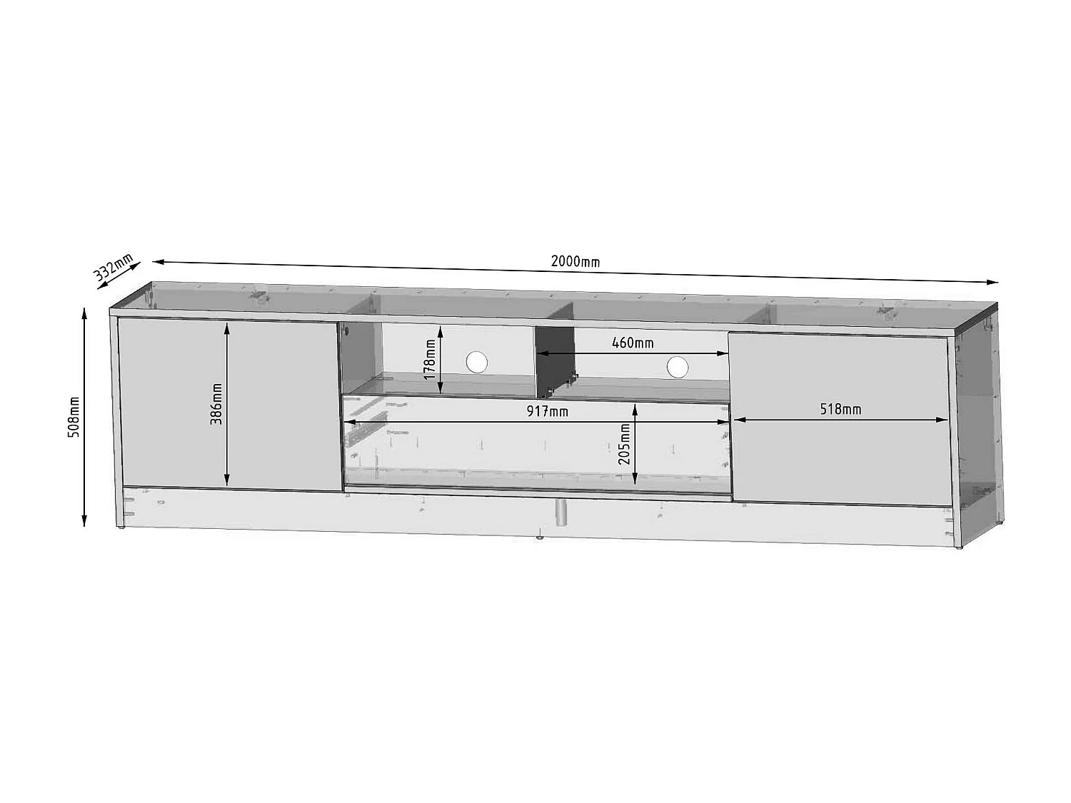 Meuble Tv DISPARO RTV200 2D 200x34x61 Blanc