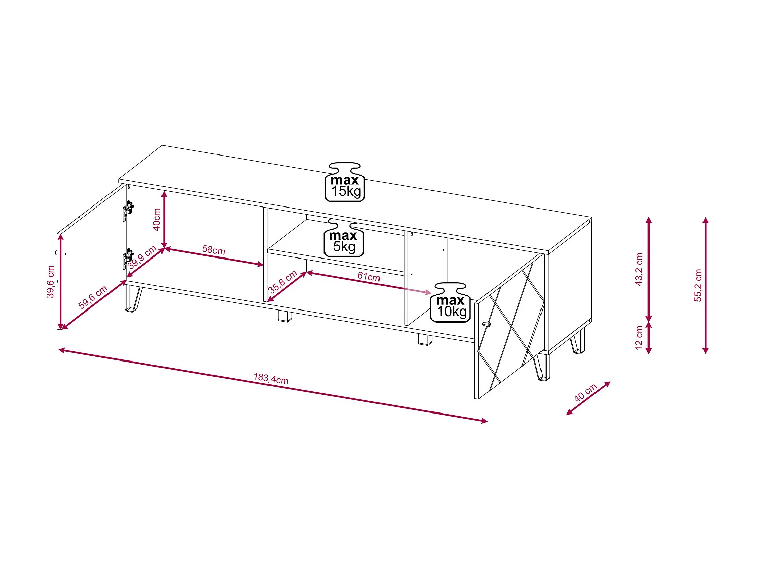 Tv Meubel BILBAO RTV183 2D 183x40x55 Beige