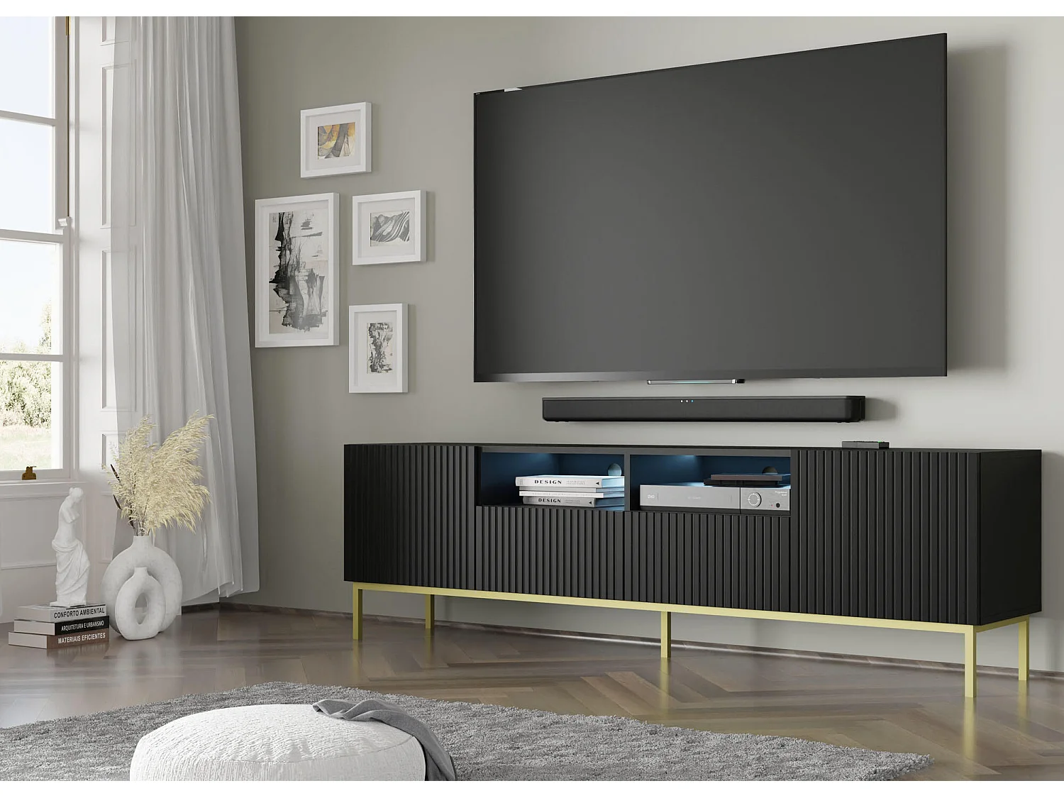 Tv Meubel RAVENNA CCK RTV200 2D2D 200x42x58 Zwart