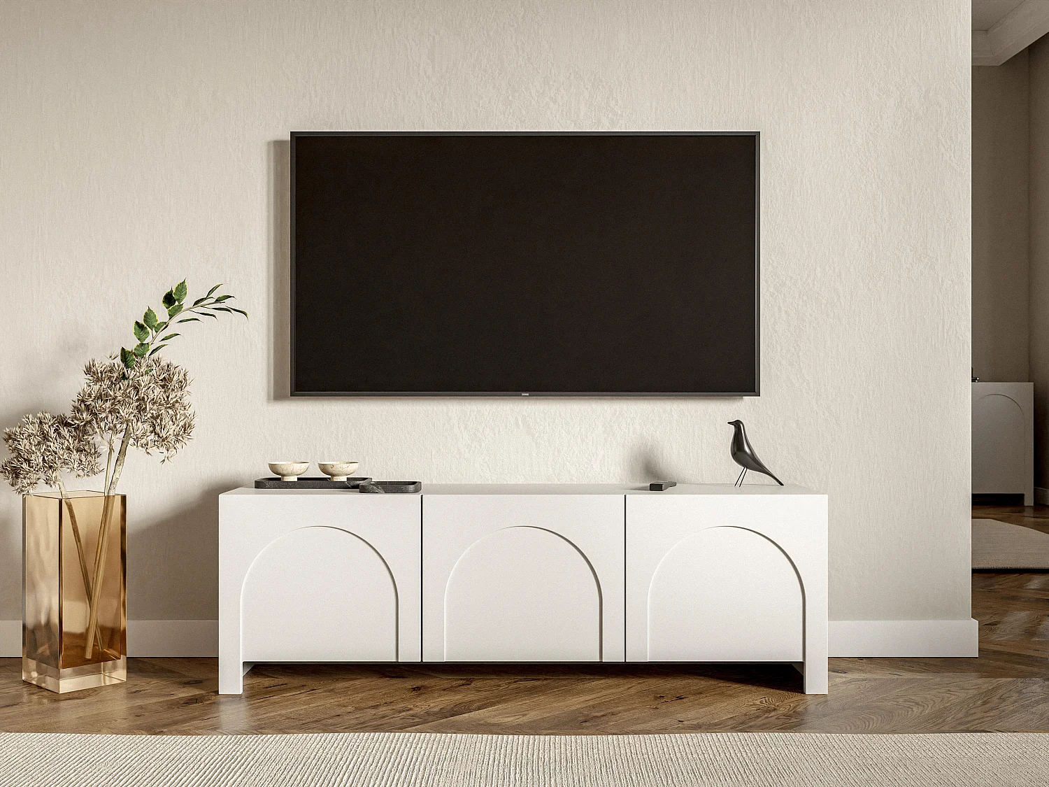 Meuble Tv ARCO RTV150 3D 150x35x49 Blanc