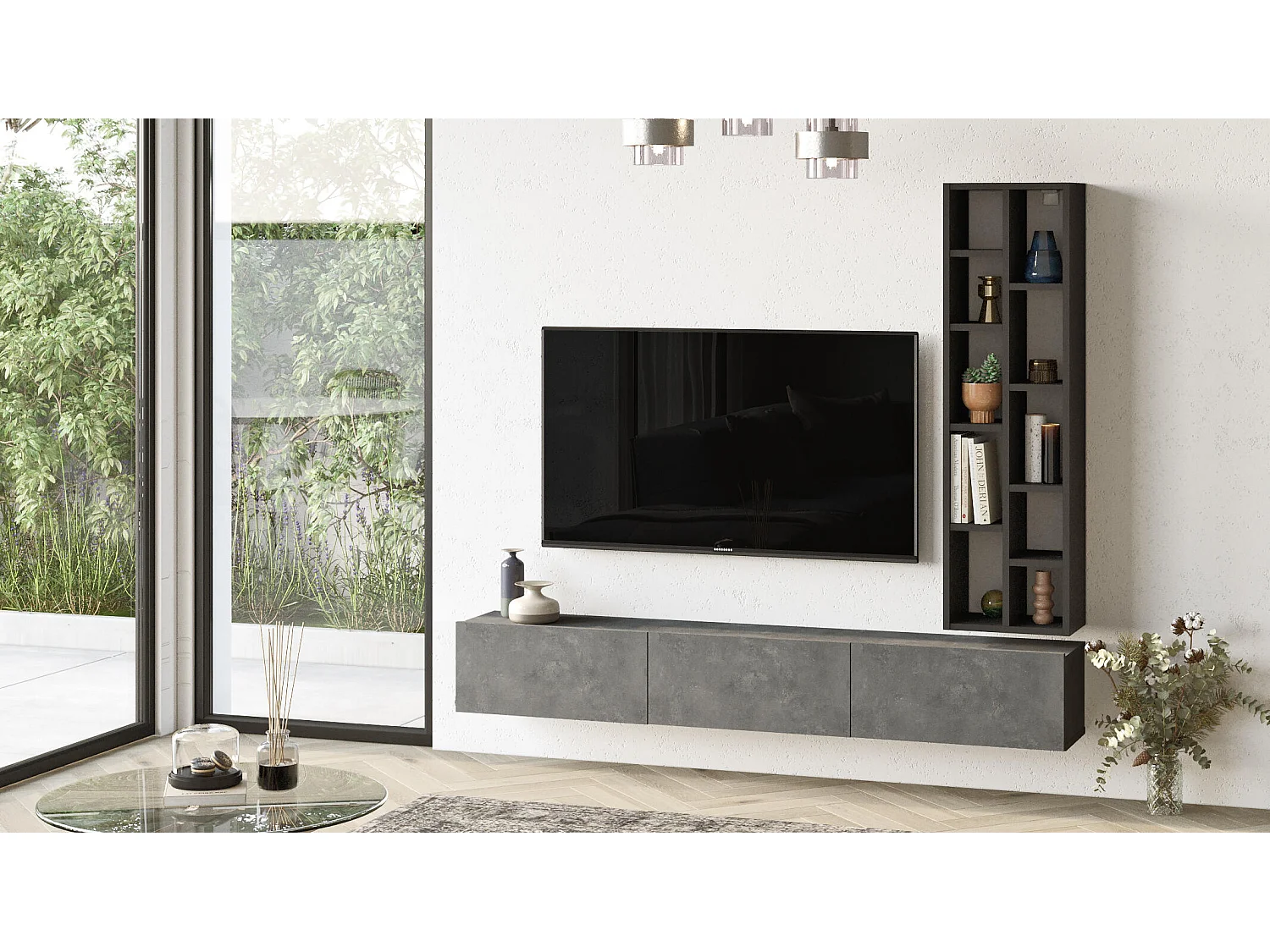 Meuble Tv LUVIO RTV175 3D 175x27x145 Gris