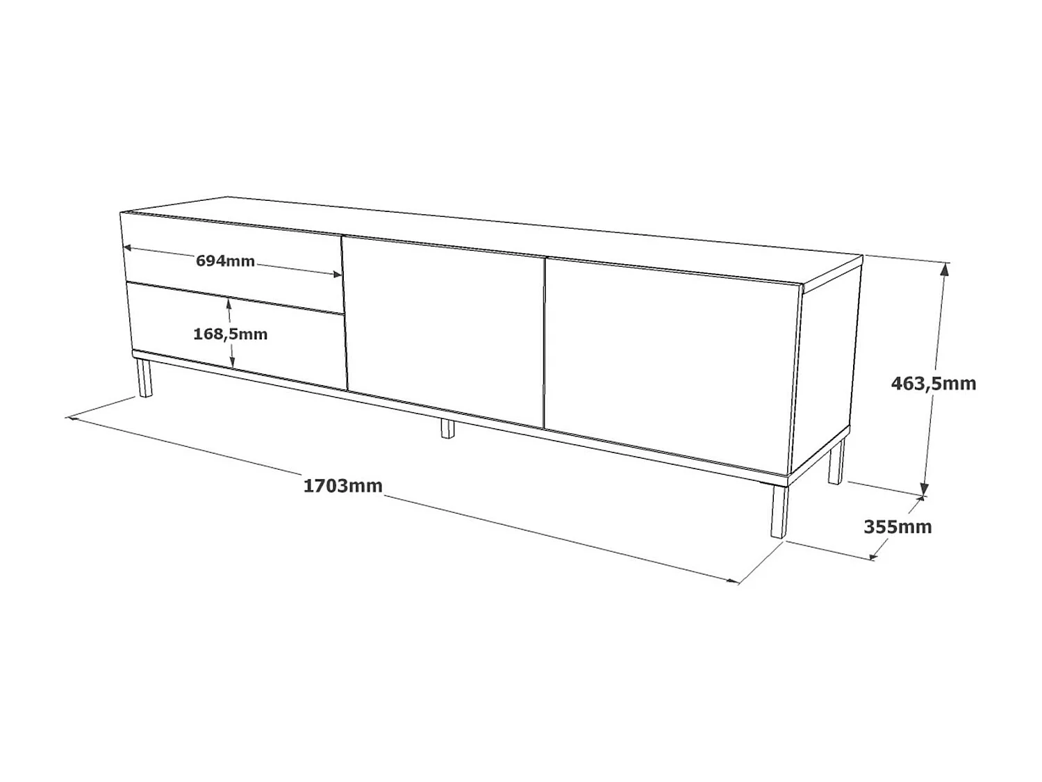 Tv Meubel LUVIO RTV170 3D 170x36x46 Grijs