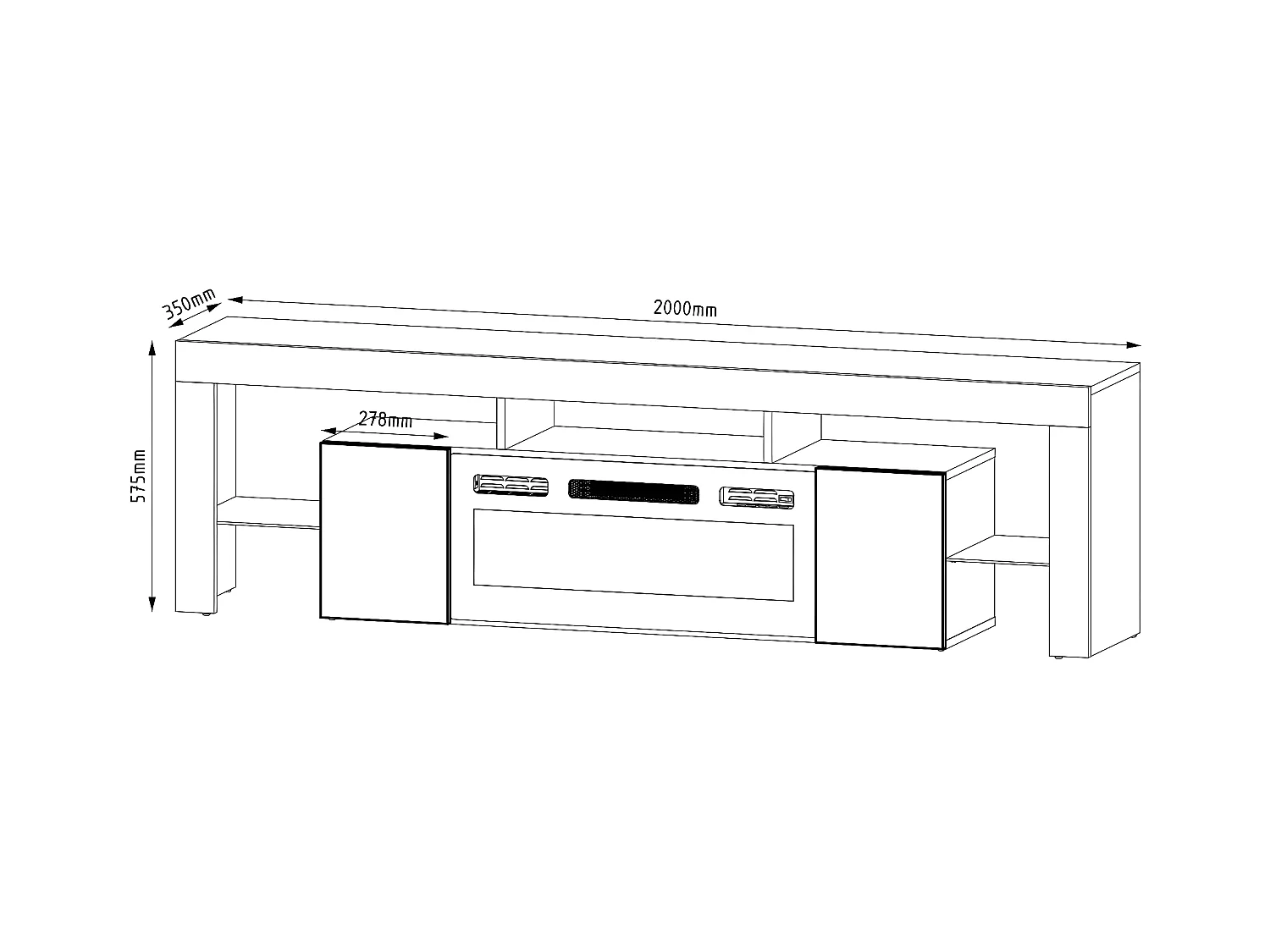 Meuble Tv SOLEO RTV200 2D 200x35x57 Noir