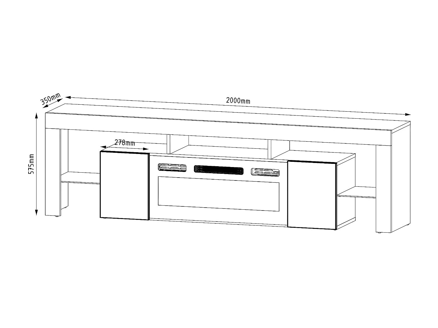 Meuble Tv SOLEO RTV200 2D 200x35x57 Noir