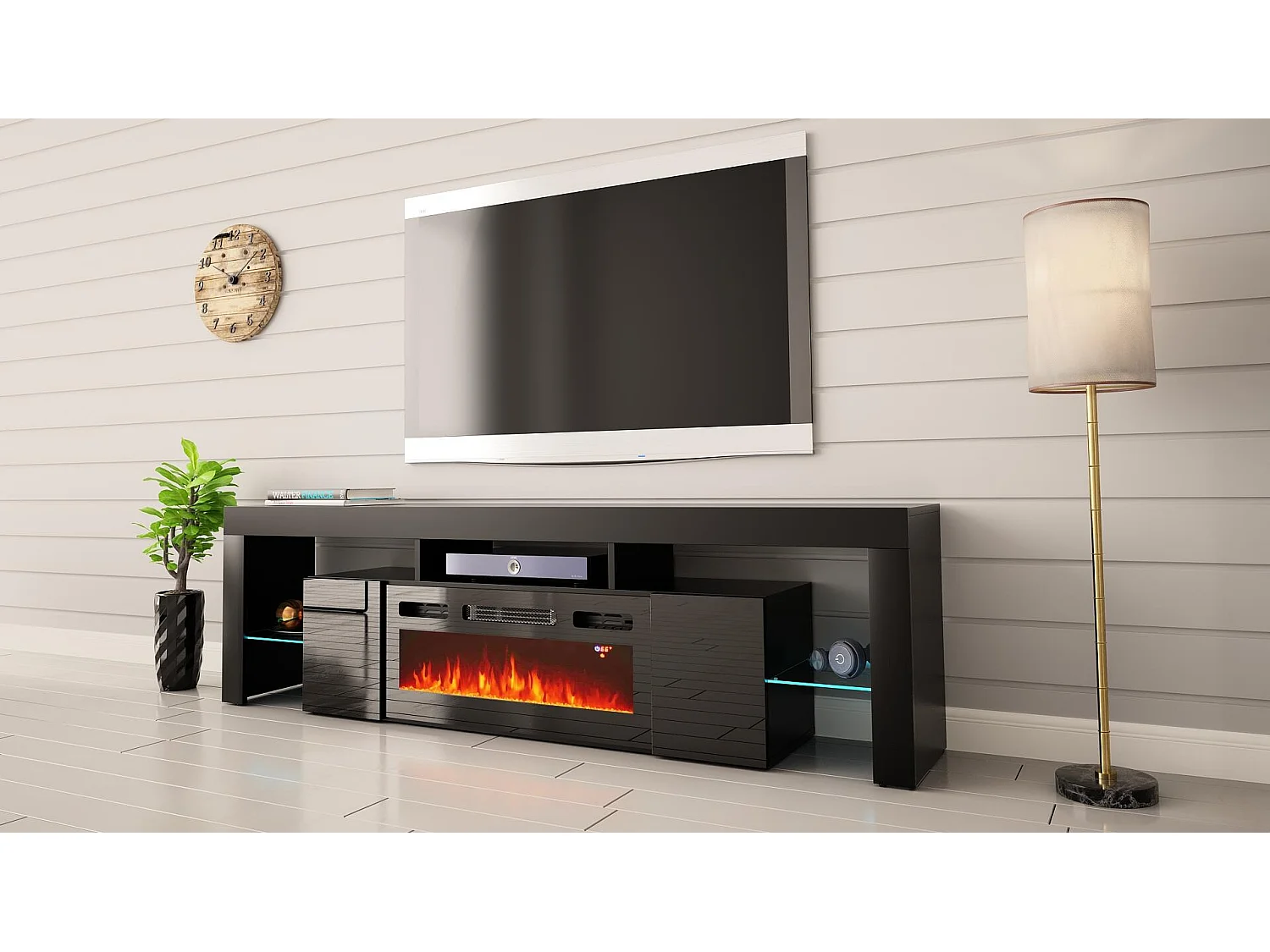 Meuble Tv SOLEO RTV200 2D 200x35x57 Noir