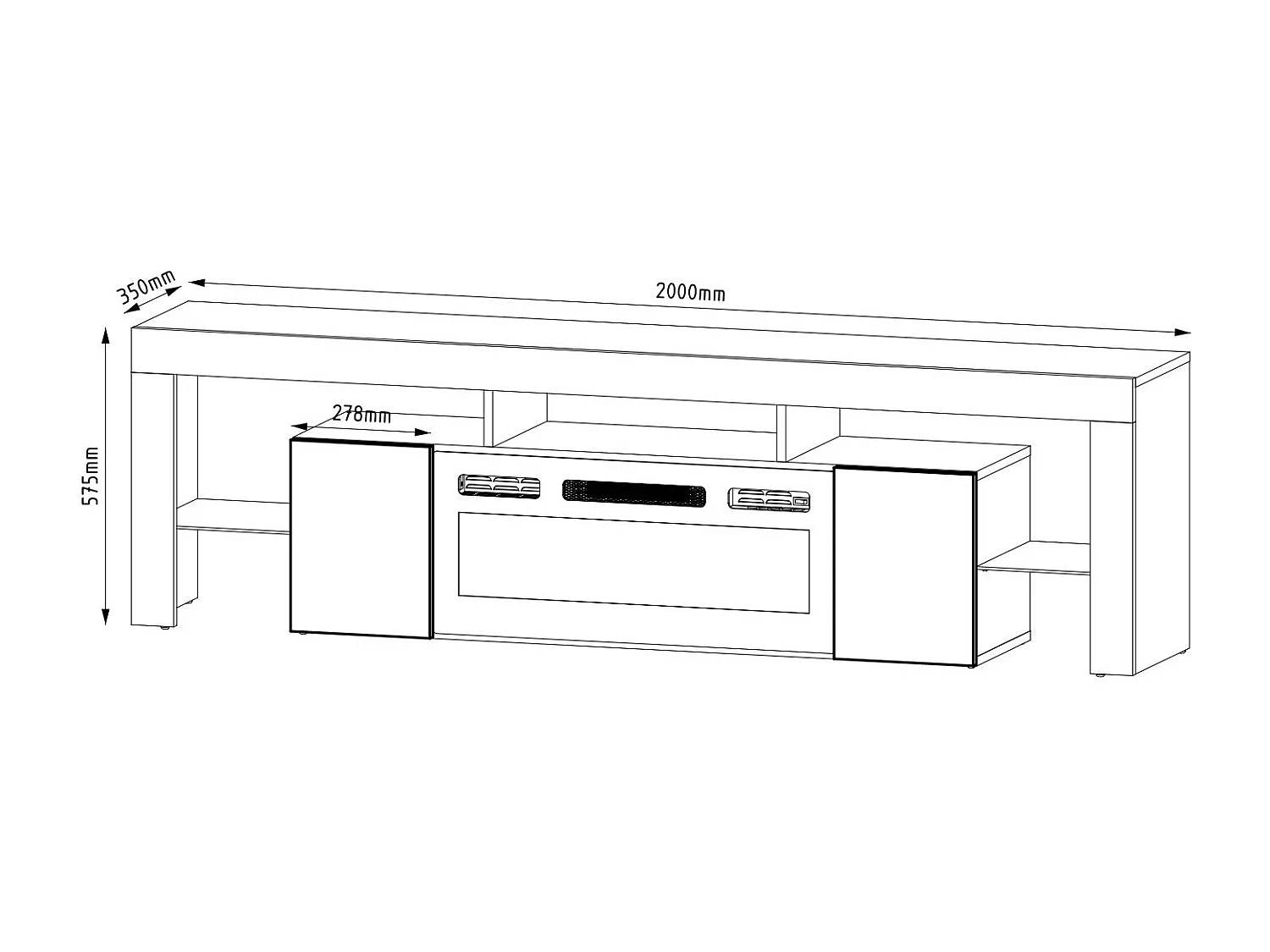 Meuble Tv SOLEO RTV200 2D 200x35x57 Noir
