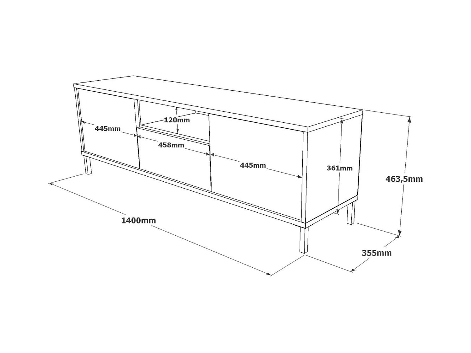 Tv Lowboard LUVIO RTV140 3D 140x36x46 Grau