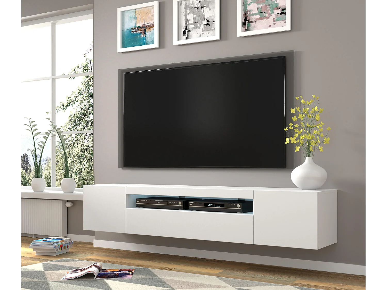 Meuble Tv AURA RTV200 3D 200x37x42 Blanc