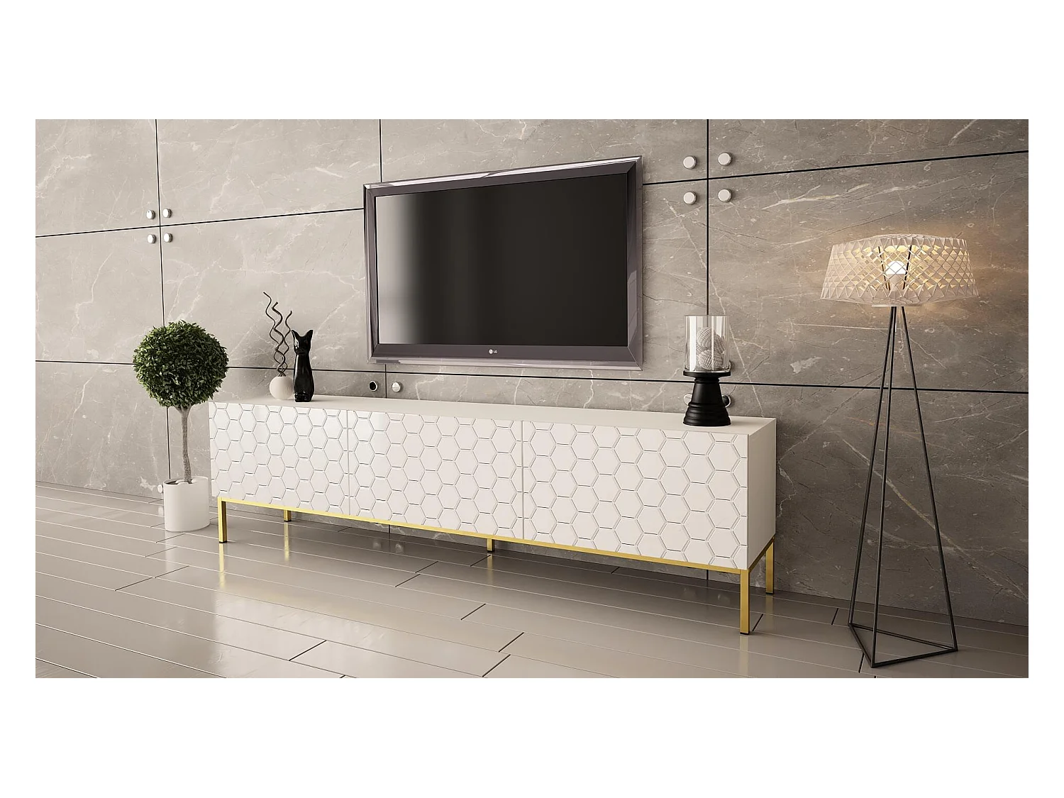 Tv Meubel HEXA RTV190 3D 190x37x52 Wit
