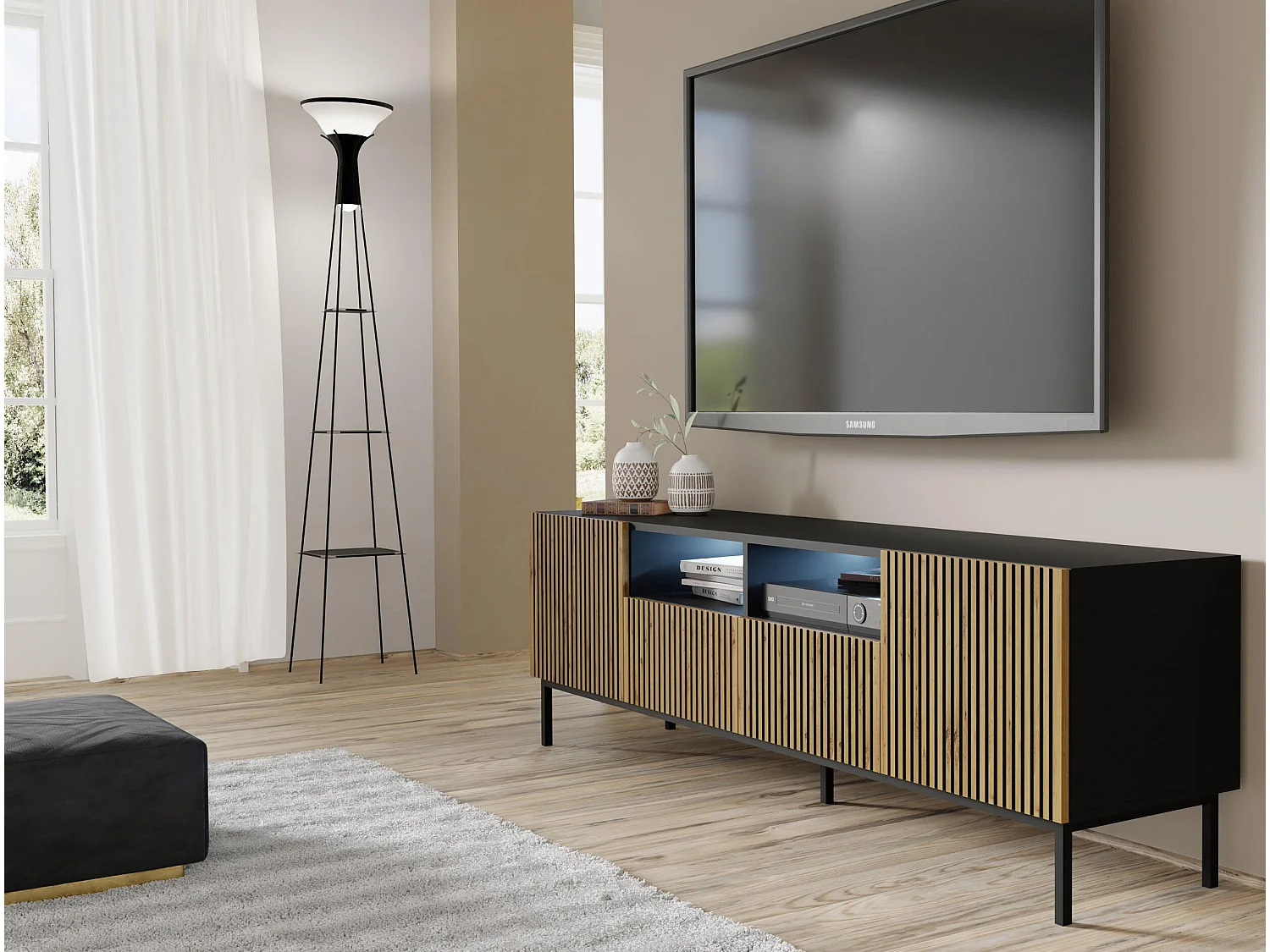 Tv Meubel RAVENNA F RTV200 2D2D 200x42x58 Zwart