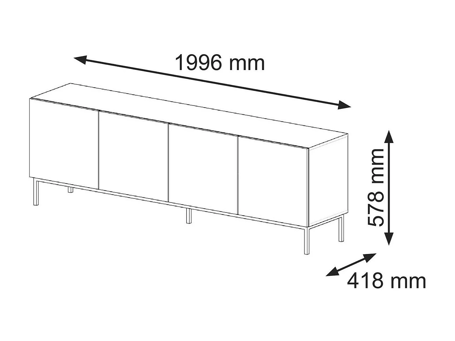 Meuble Tv RAVENNA F RTV200 4D 200x42x58 Noir