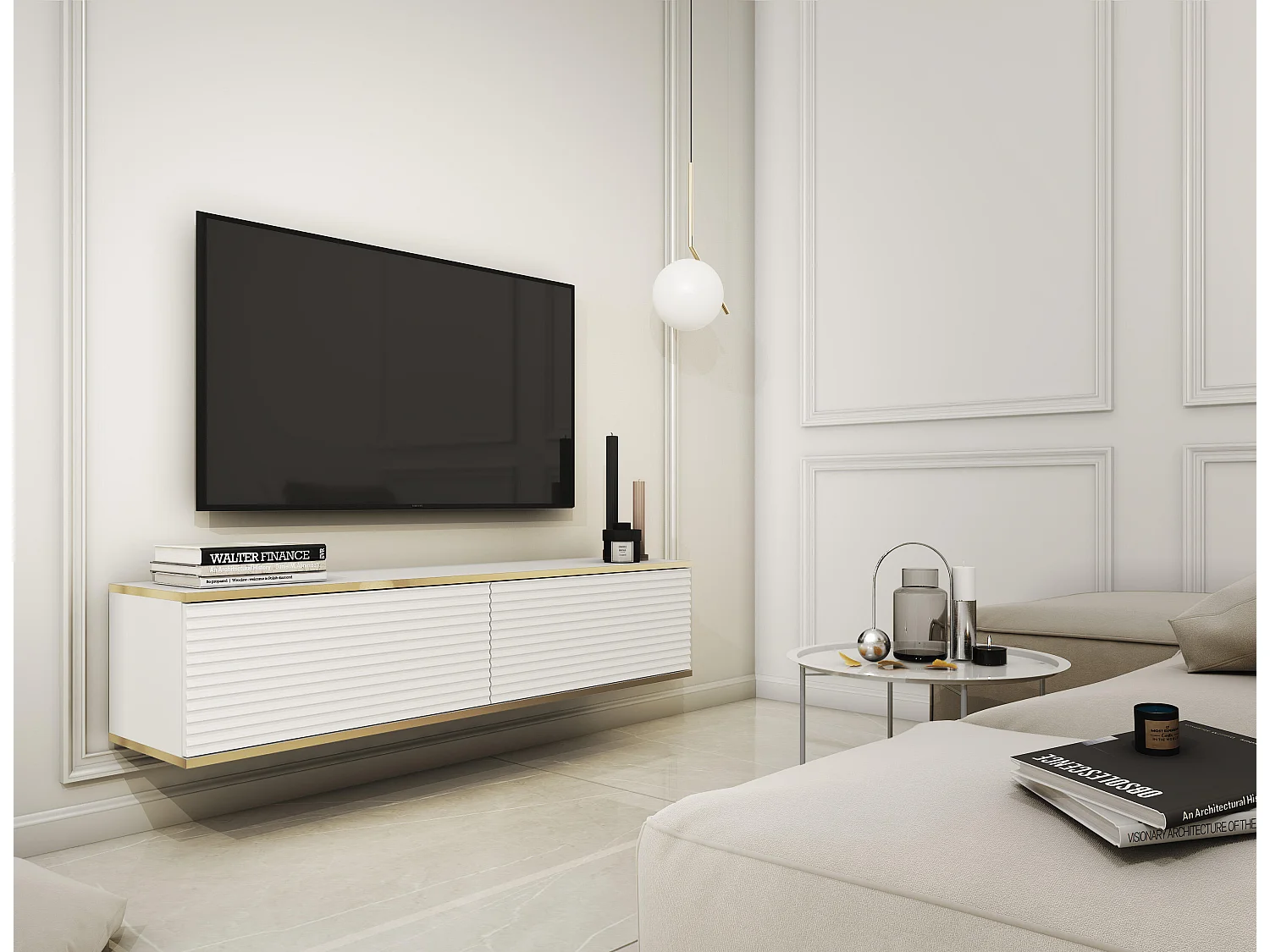 Meuble Tv ORO MDF RTV135 2D 135x32x30 Blanc