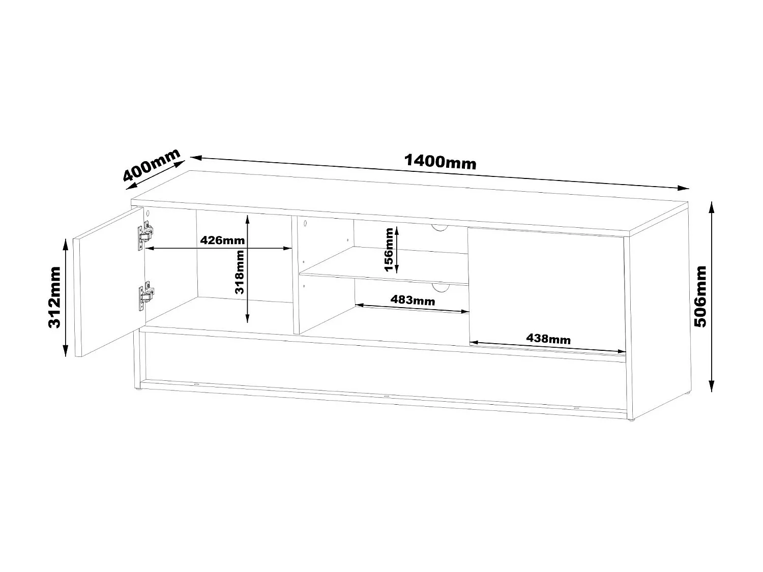 Movel Tv VISION RTV140 2D1D 140x40x50 Preto