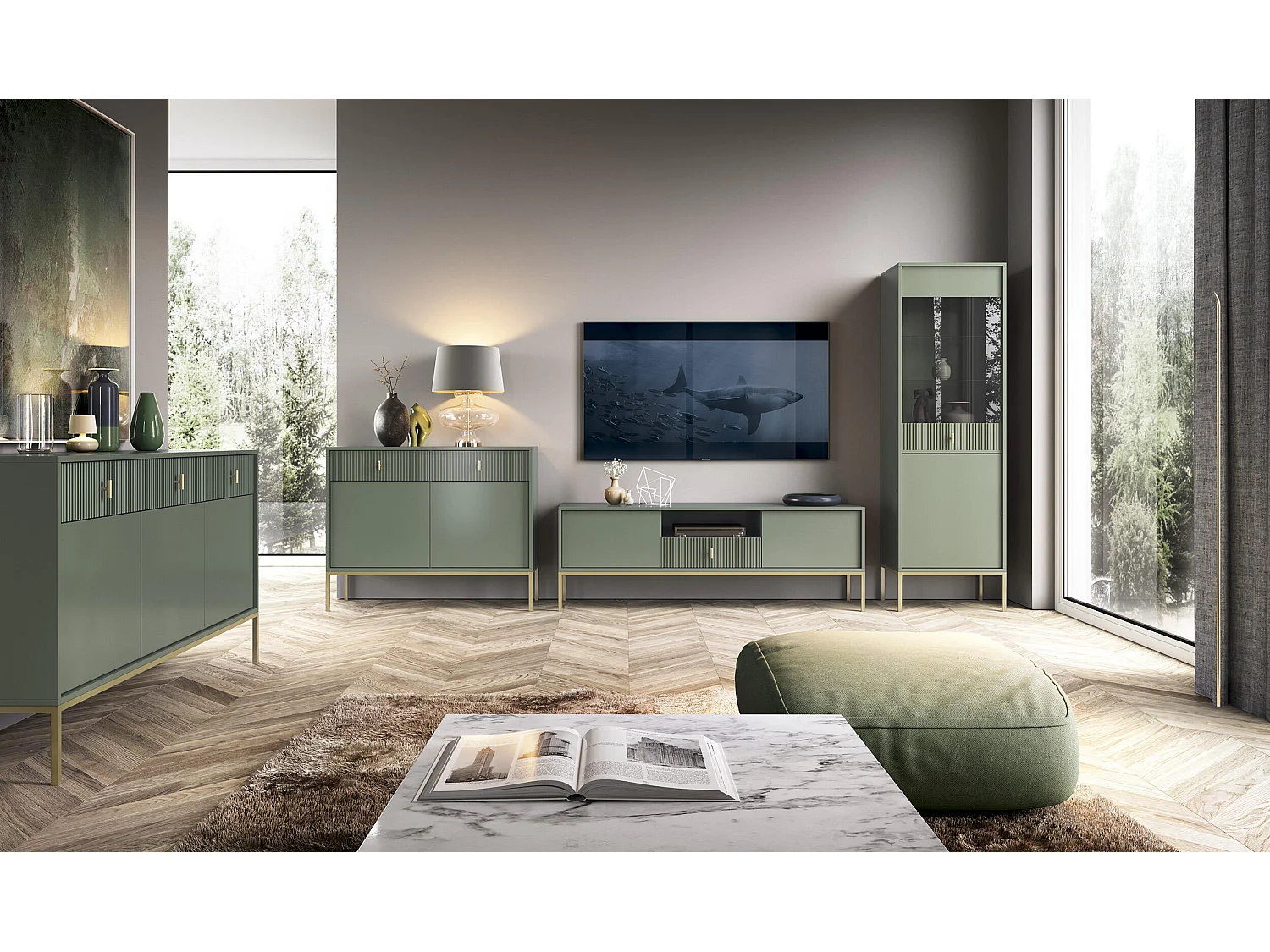 Tv Meubel MAGGIORE RTV154 2D1D 154x39x53 Groen