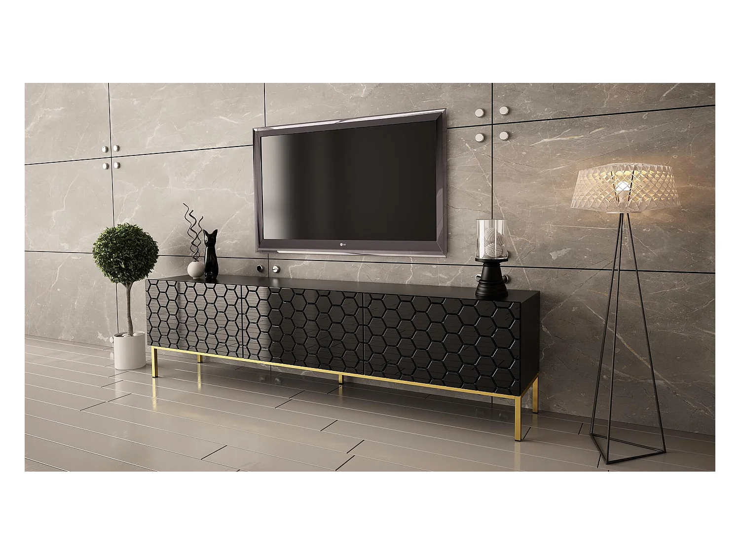 Tv Lowboard HEXA RTV190 3D 190x37x52 Schwarz