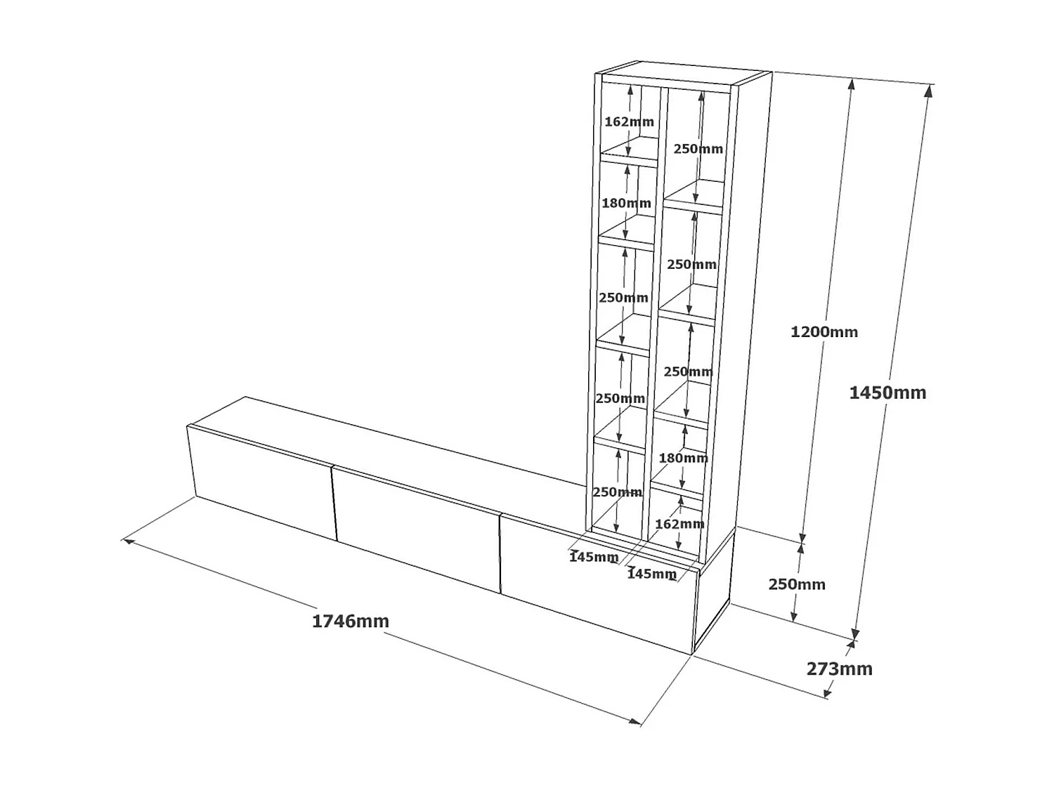 Tv Meubel LUVIO RTV175 3D 175x27x145 Wit