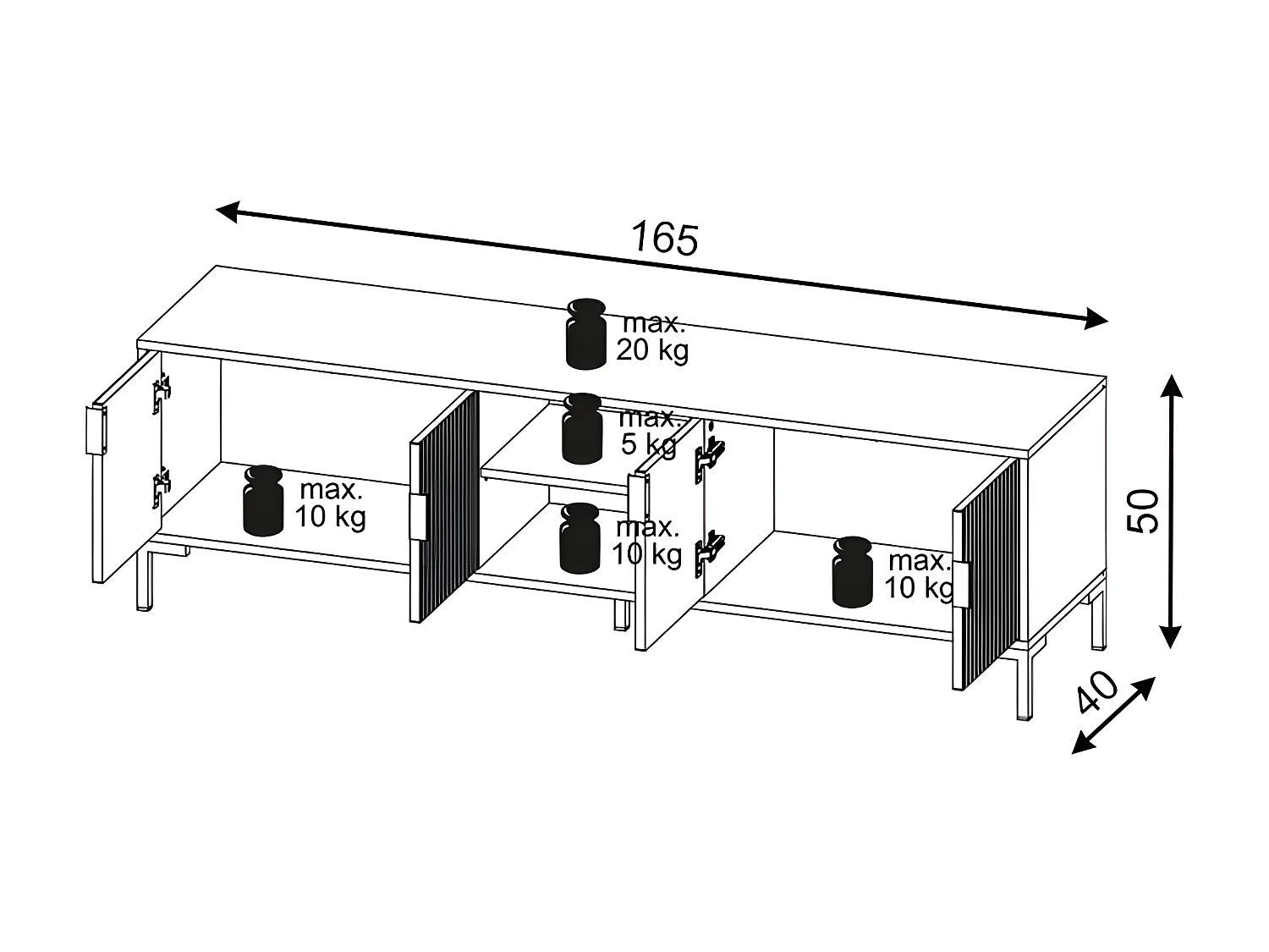 Muebles Tv FLINN RTV165 4D 165x40x50 Negro