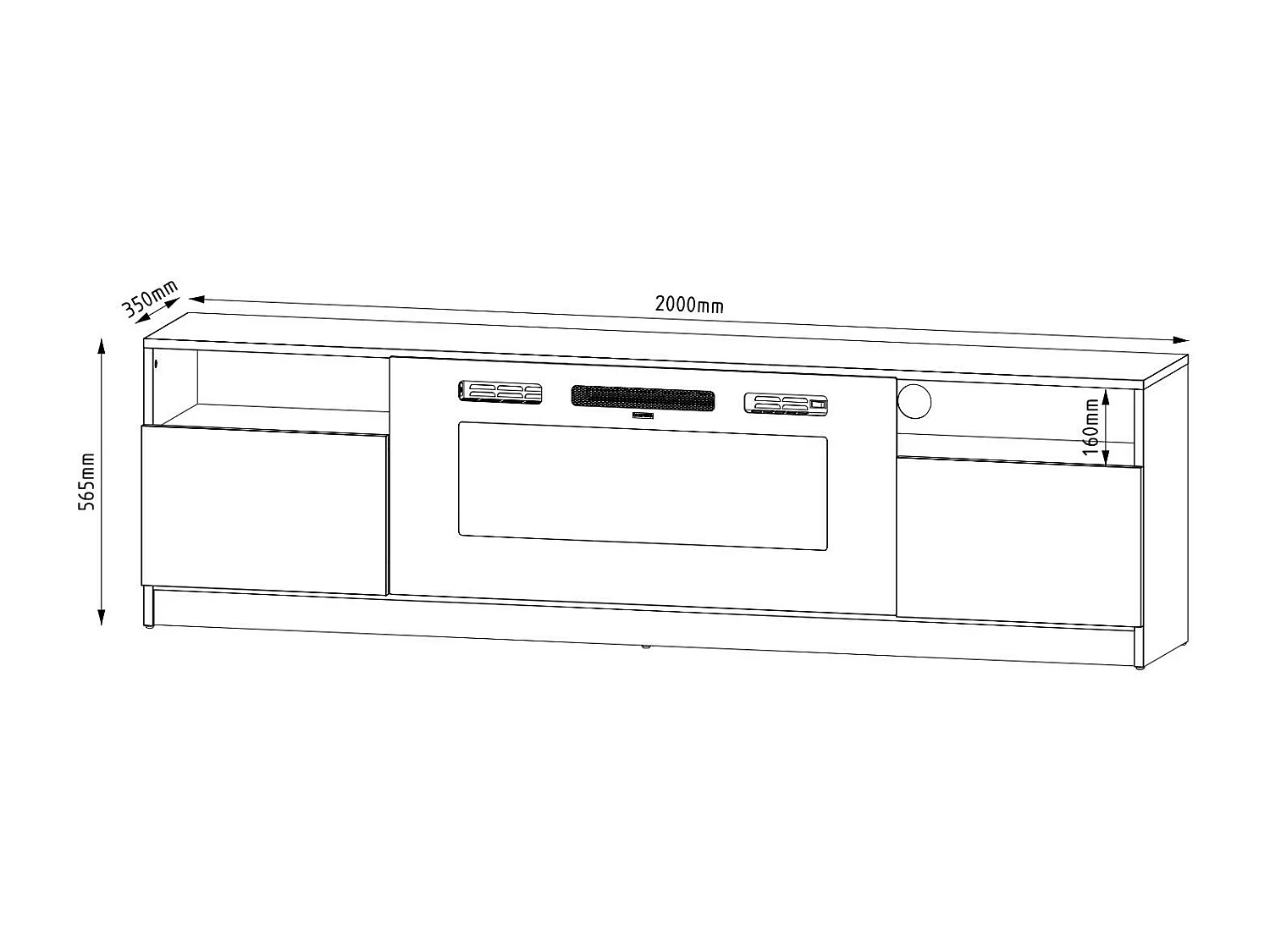 Tv Meubel YORK RTV200 2D 200x35x57 Wit