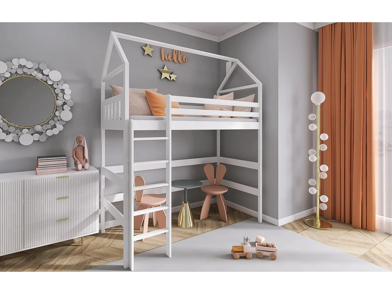 Lit cabane GLORIA HB004 90x190 cm Blanc