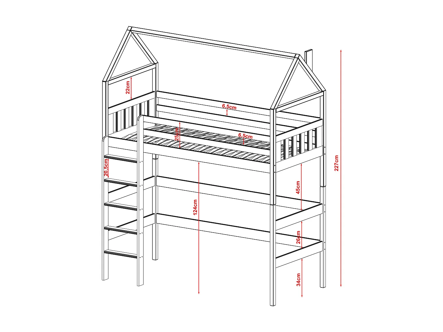 Lit cabane GLORIA HB004 90x190 cm Blanc