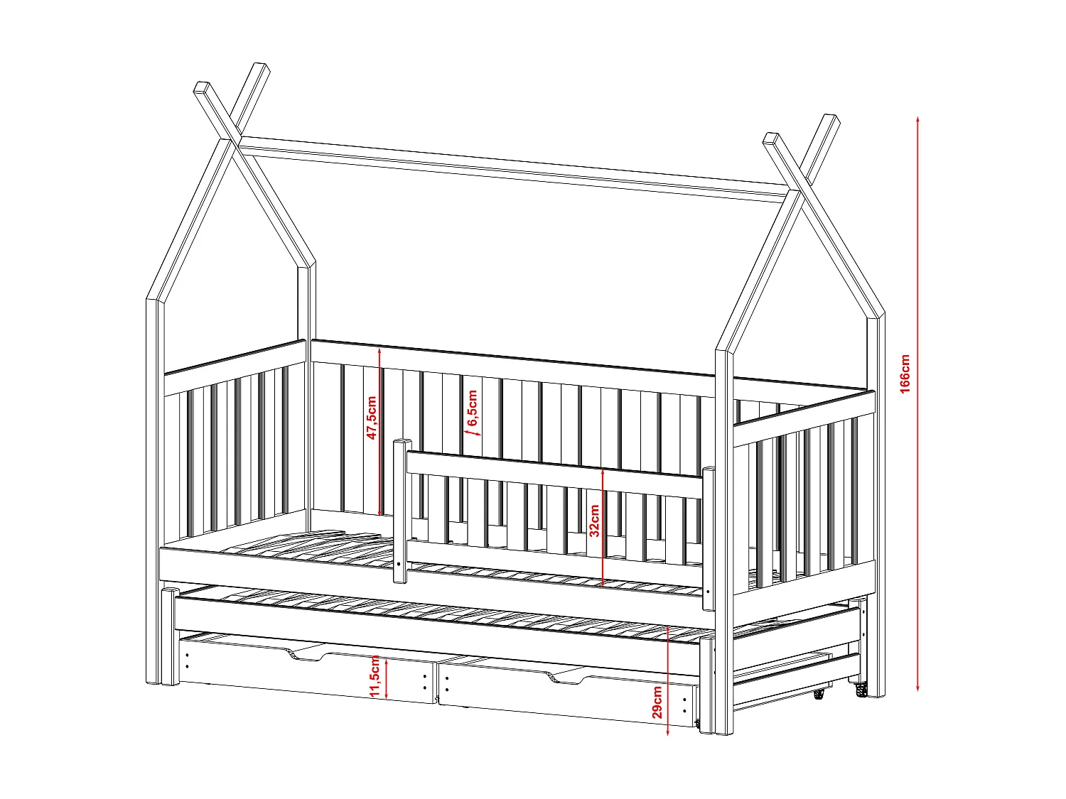Hausbett TYTUS HB012 90x180 cm Weiß