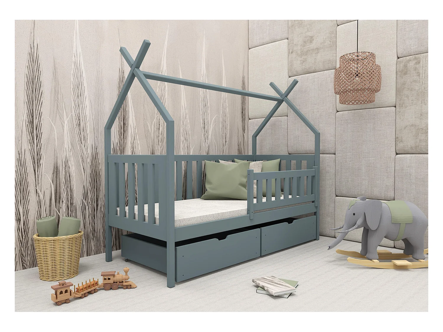 Lit cabane SIMBA HB012 90x180 cm Gris